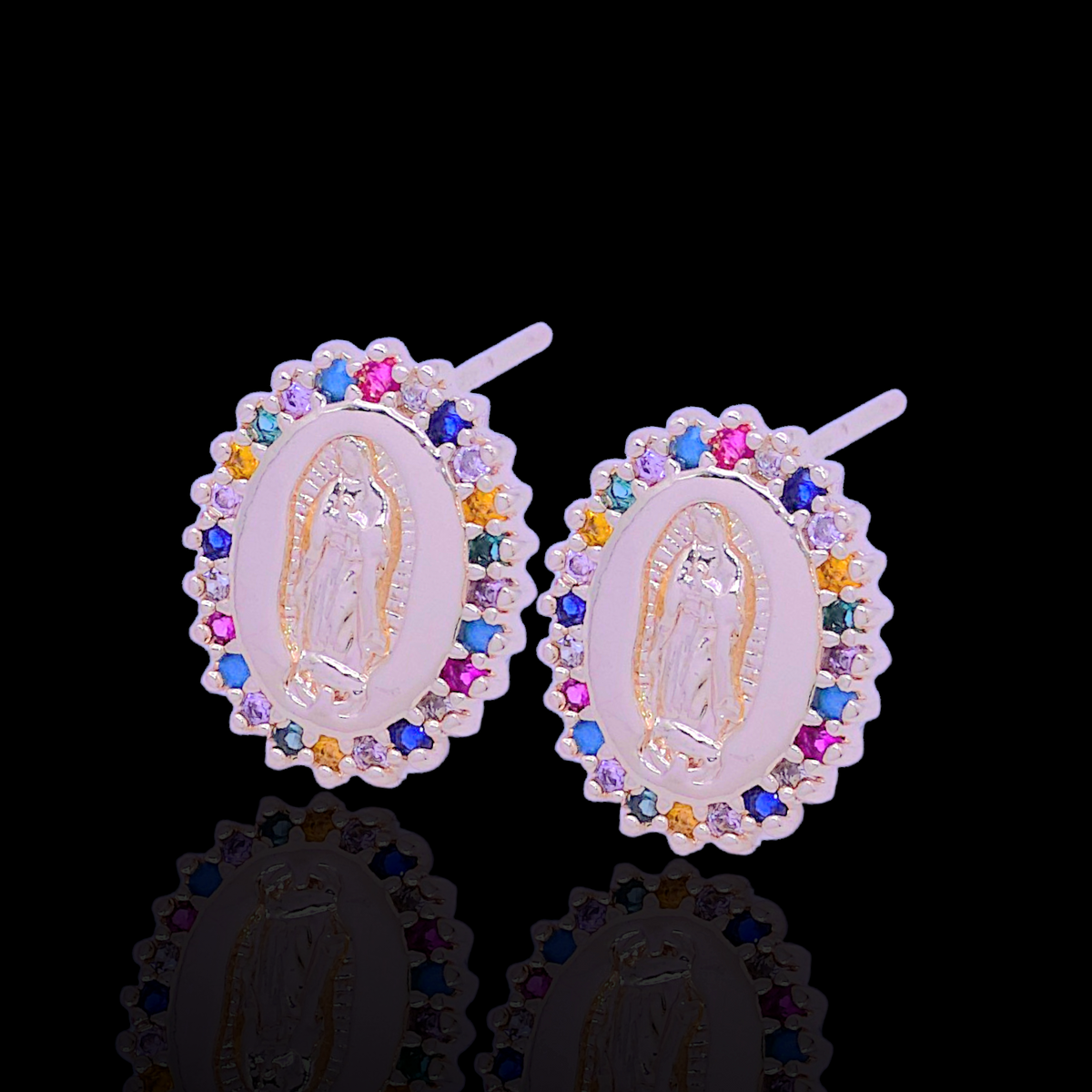 Oro Laminado Gold Filled Hopeful Guadalupe CZ Earrings