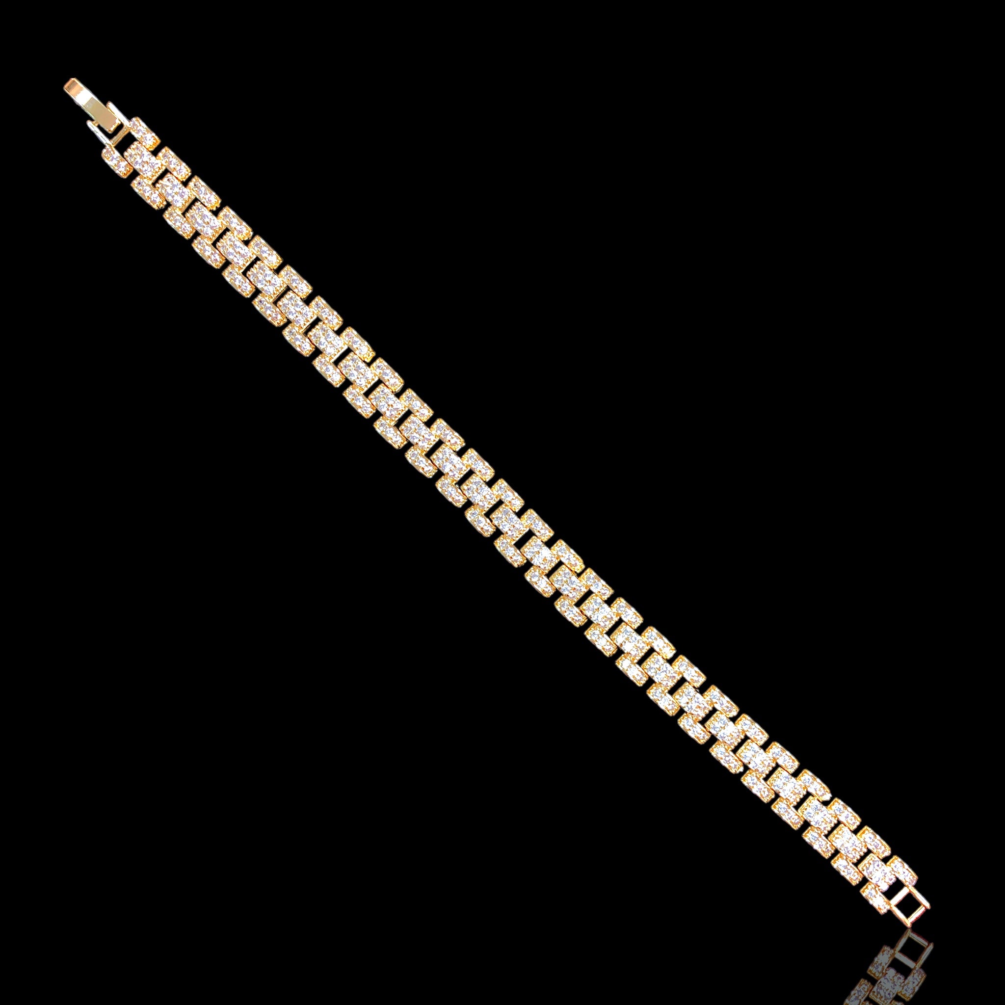 Oro Laminado Gold Filled Iced Out Rolx Style CZ Bracelet