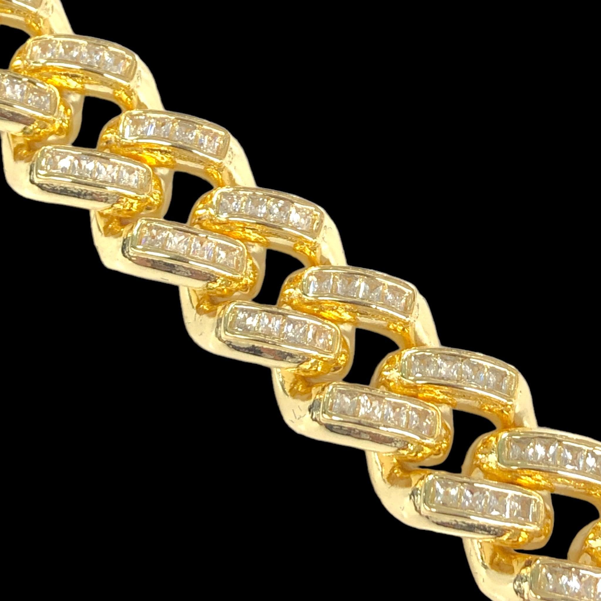Oro Laminado Gold Filled Icy Miami Cuban Chain CZ Bracelet