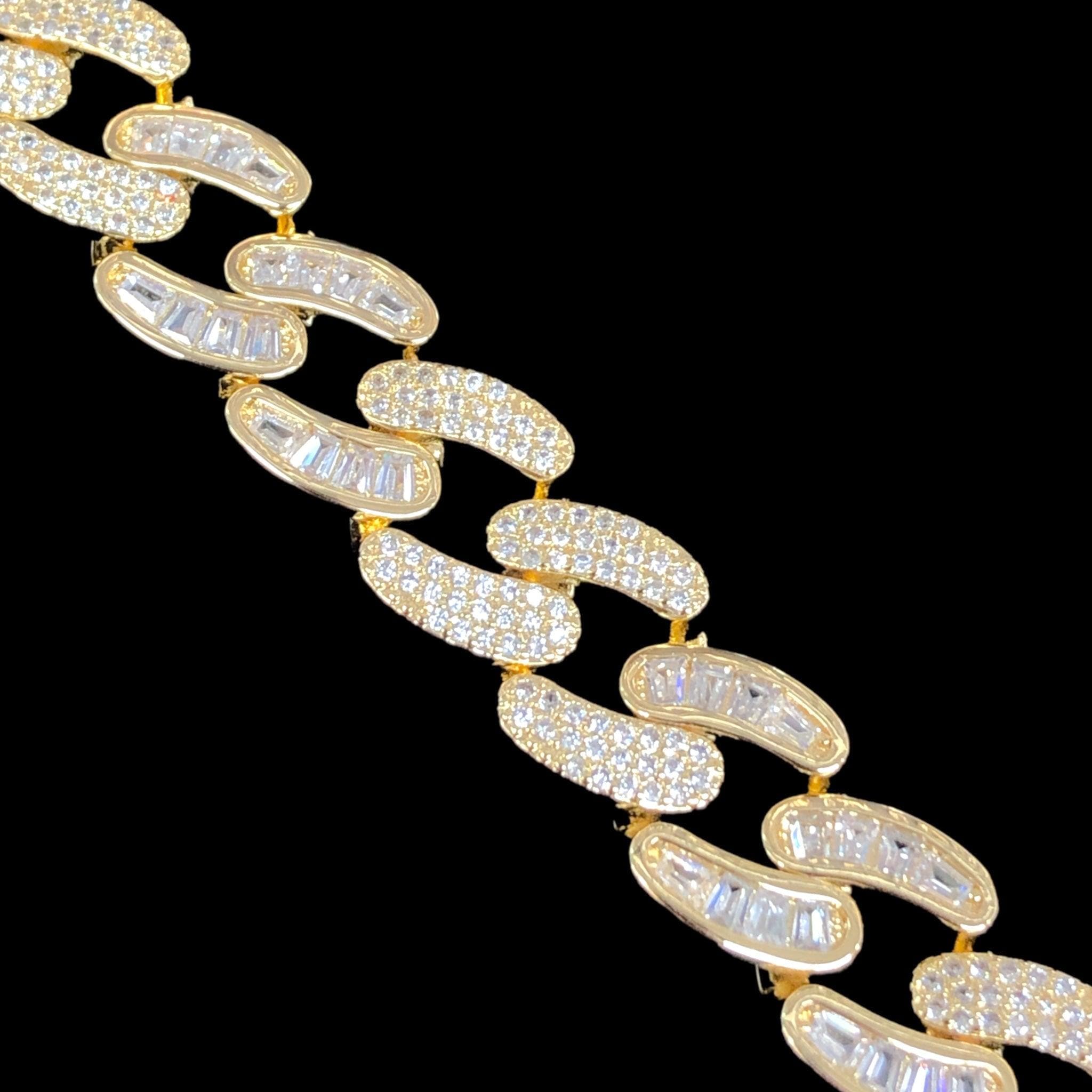 Oro Laminado Gold Filled Icy Milano  Cuban Chain CZ Bracelet