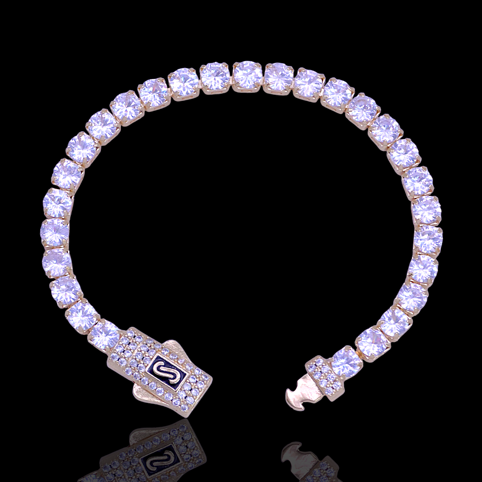 Oro Laminado Gold Filled Icy Supreme Clasp Tennis Bracelet