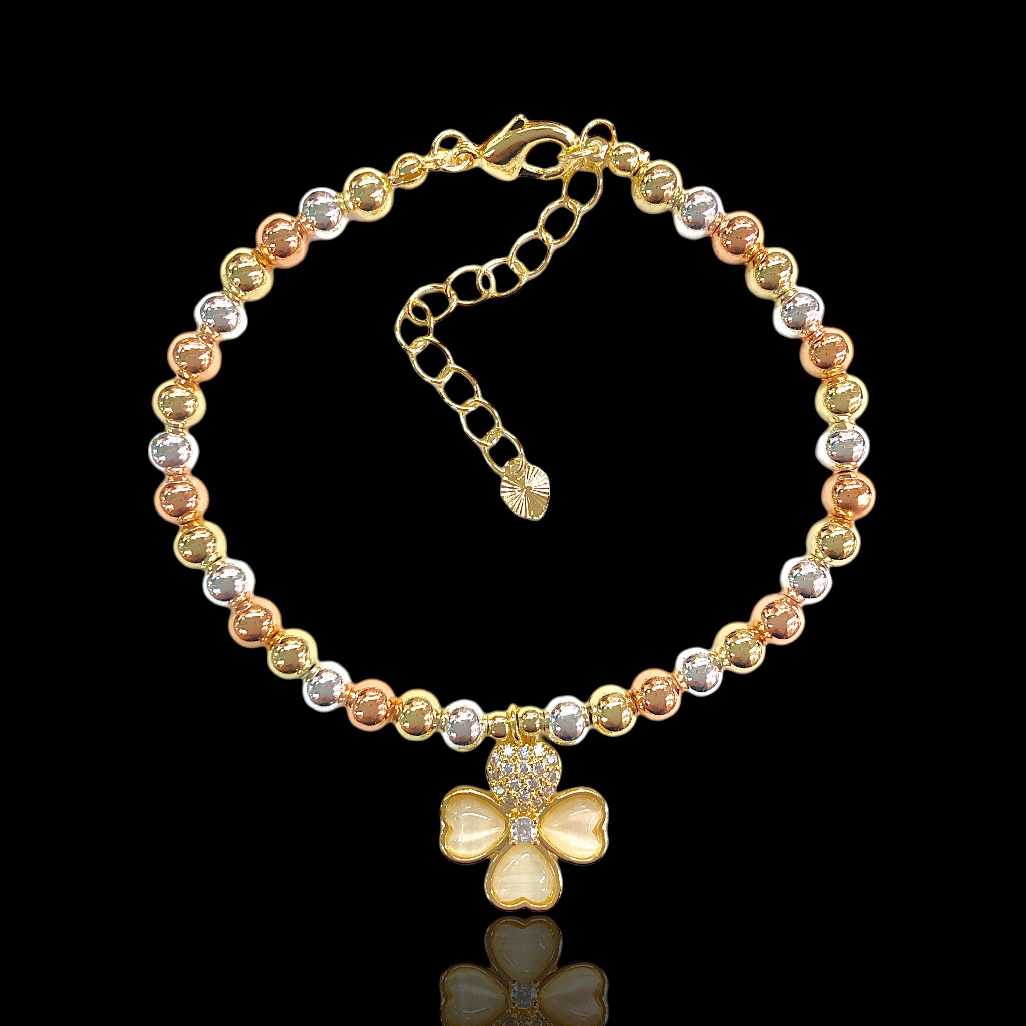 Oro Laminado Gold Filled Irish Clover Tricolor Beads Bracelet