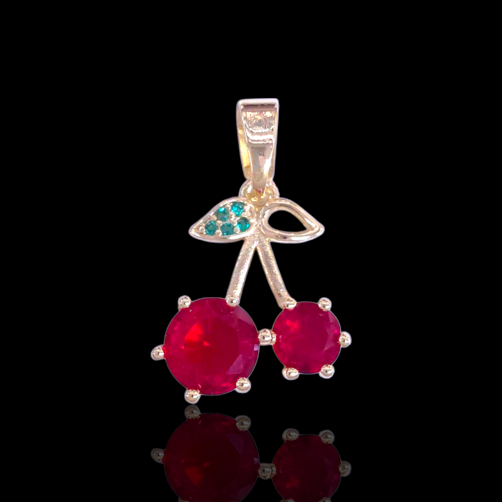 Oro Laminado Gold Filled Japanese Crimson Cherry Pendant