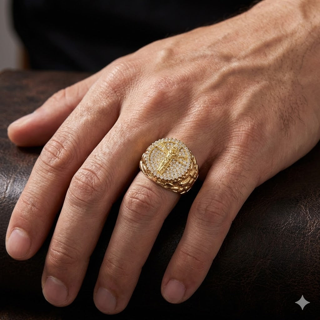 Oro Laminado Gold Filled Lord Jesus Christ Nugget Ring