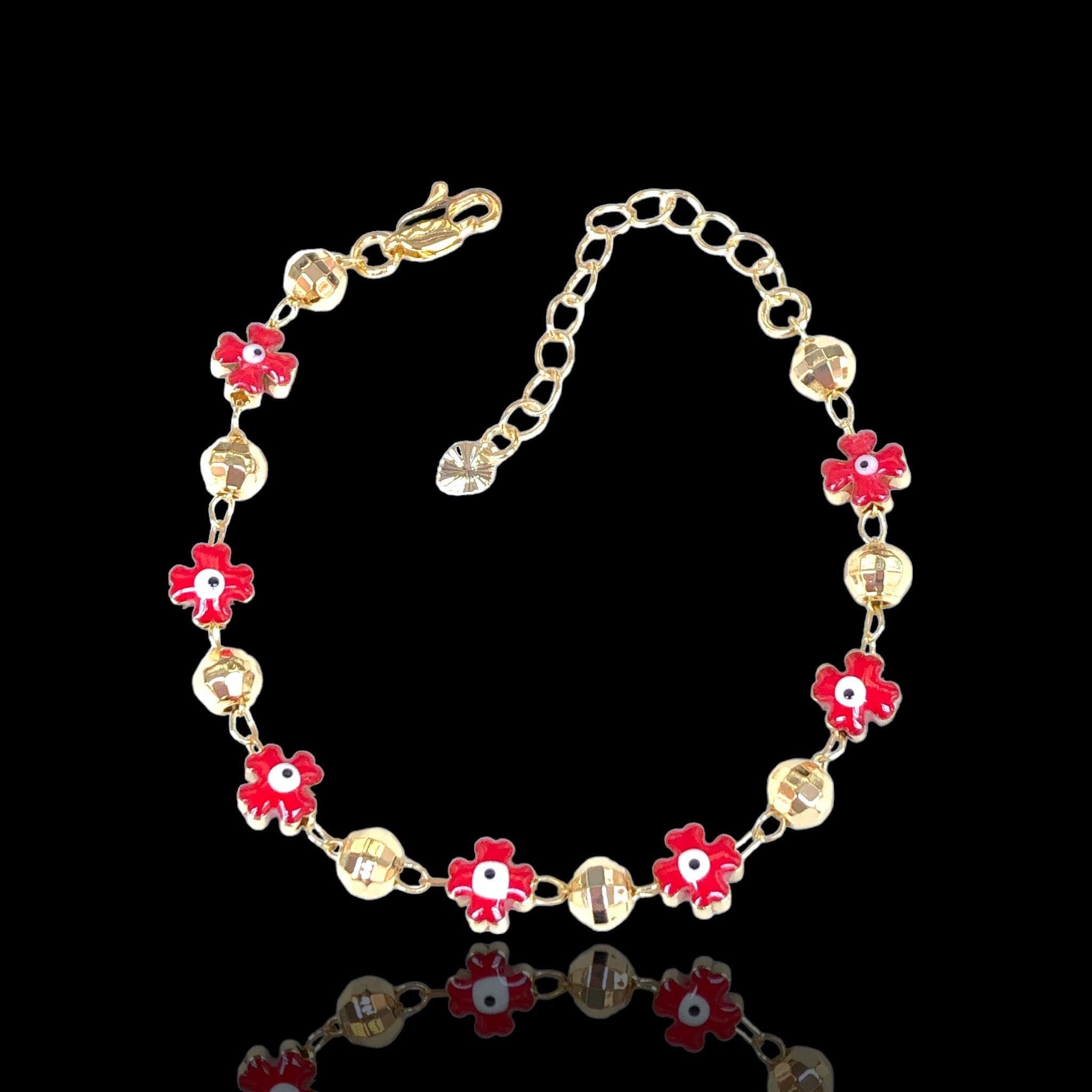 Oro Laminado Gold Filled Lucky Clover Evil Eye Bracelet