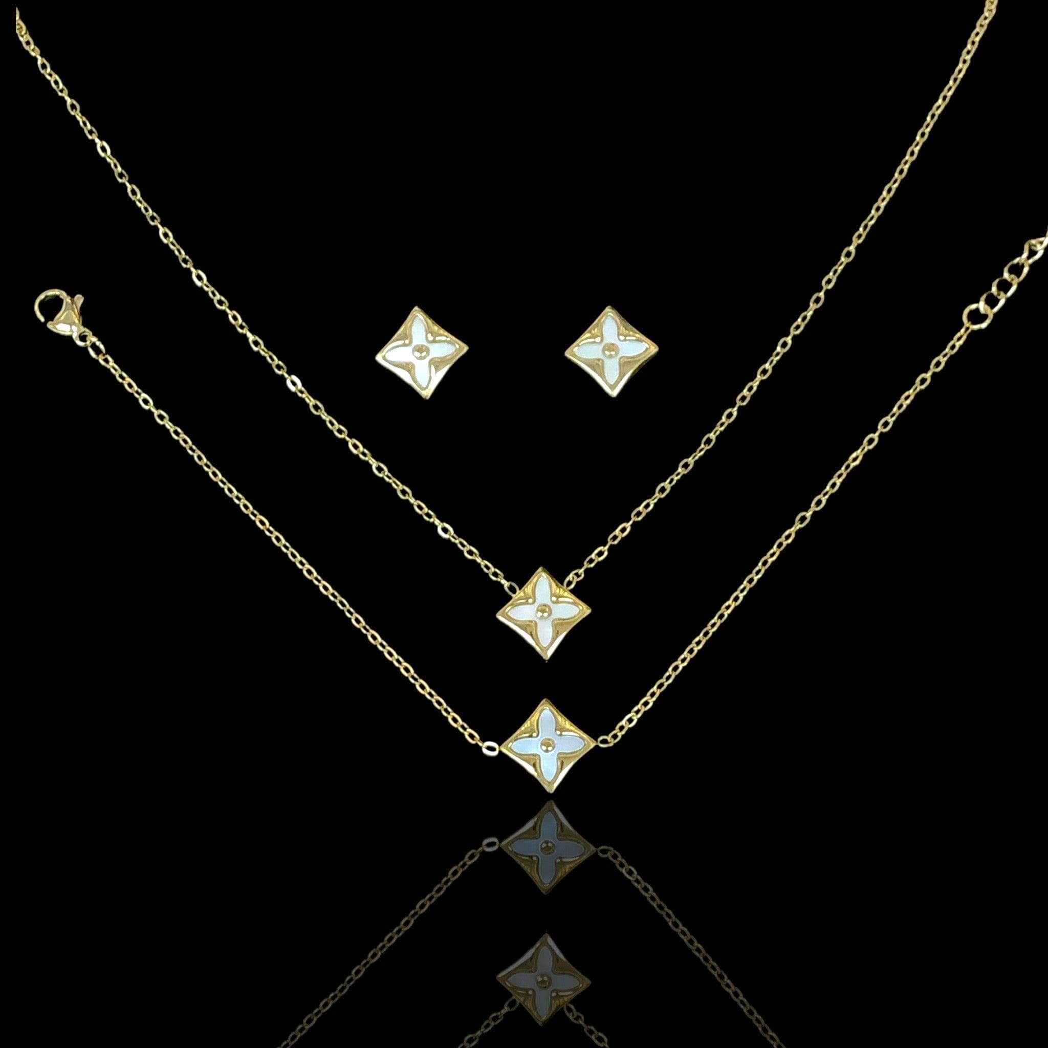 Oro Laminado Gold Filled Lucky Clover Stainless Steel Set