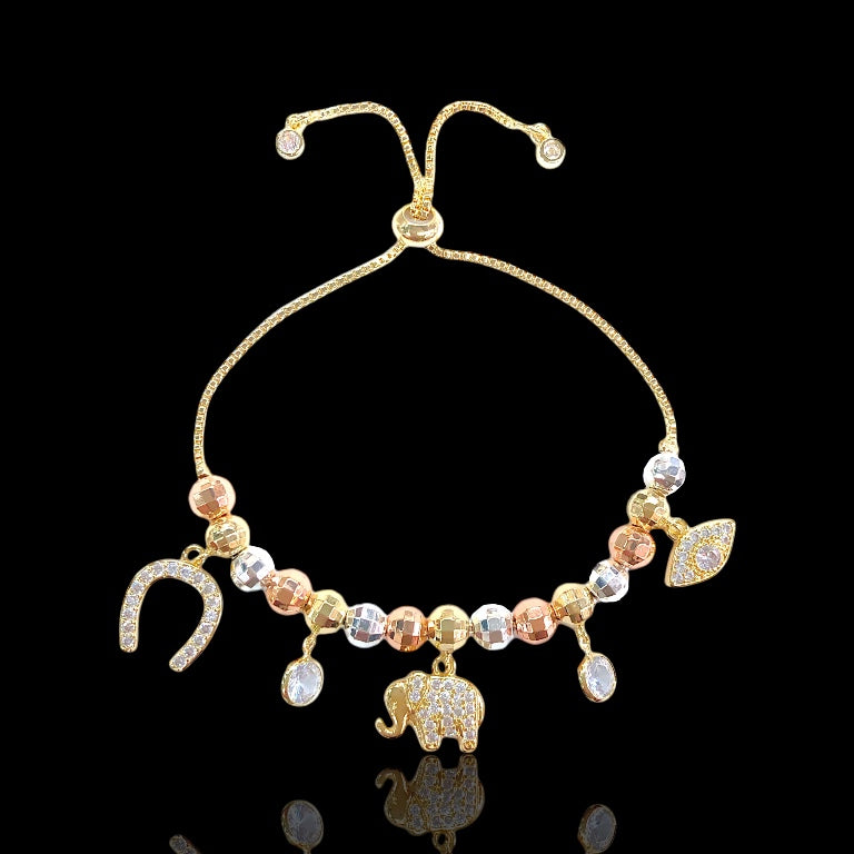 Oro Laminado Gold Filled Lucky Power Charms Bracelet