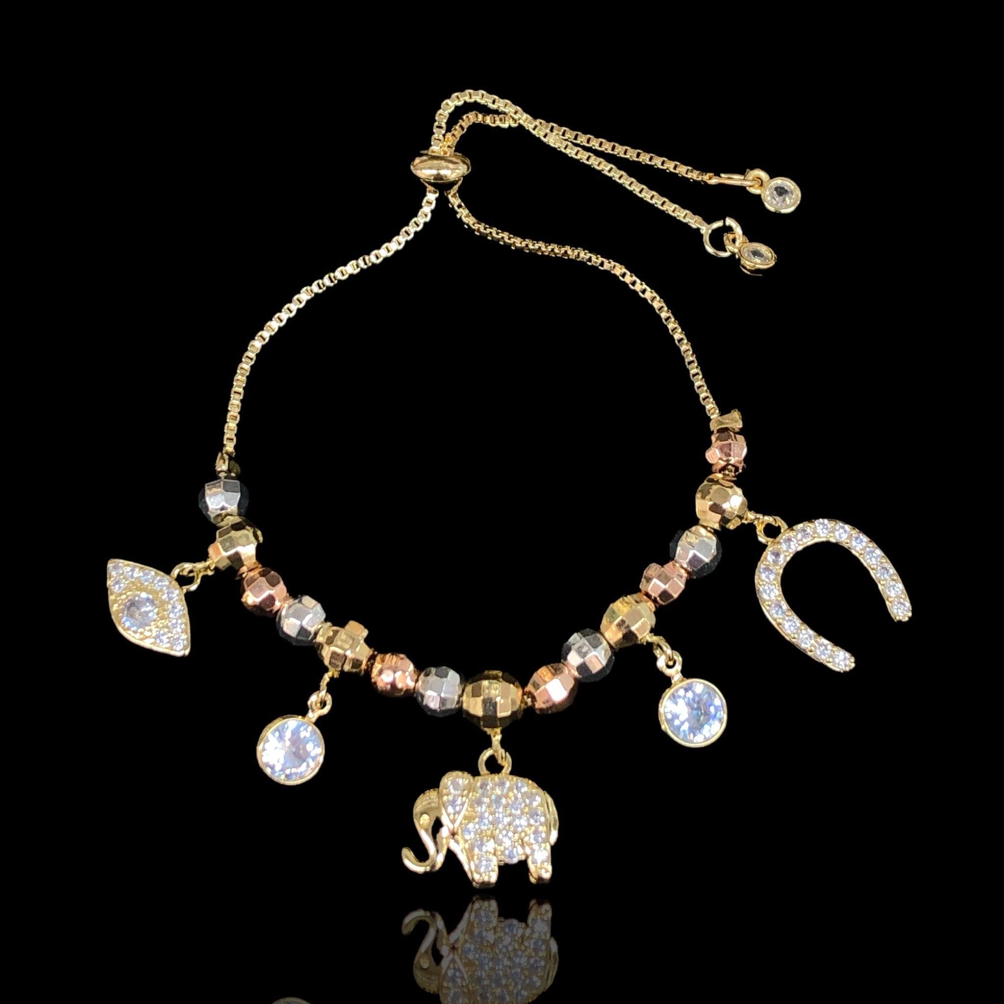 Oro Laminado Gold Filled Lucky Power Charms Bracelet
