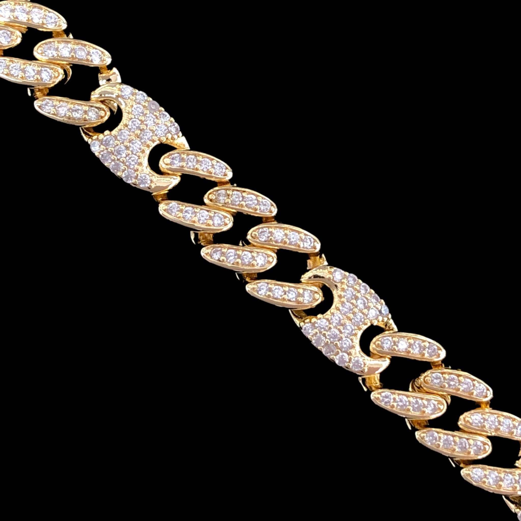 Oro Laminado Gold Filled Mariner Cuban Chain CZ Bracelet