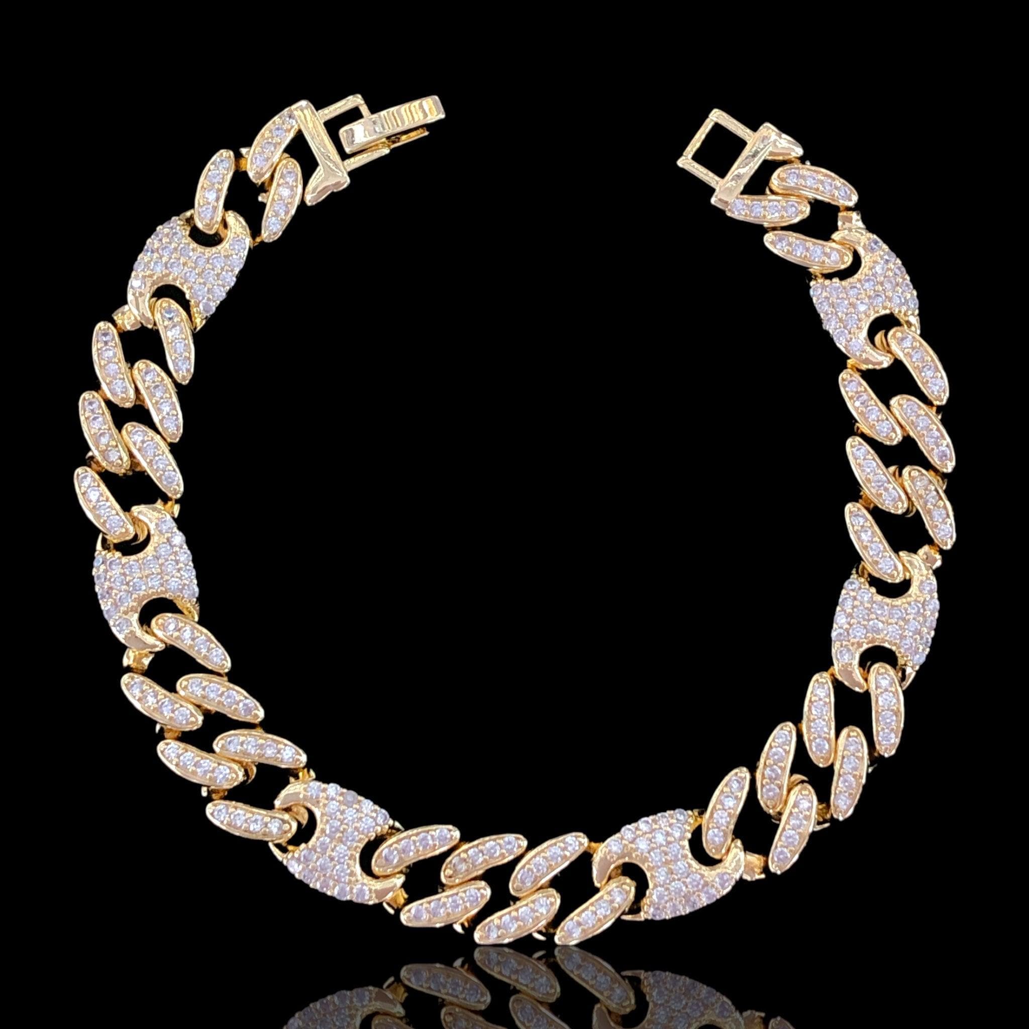 Oro Laminado Gold Filled Mariner Cuban Chain CZ Bracelet