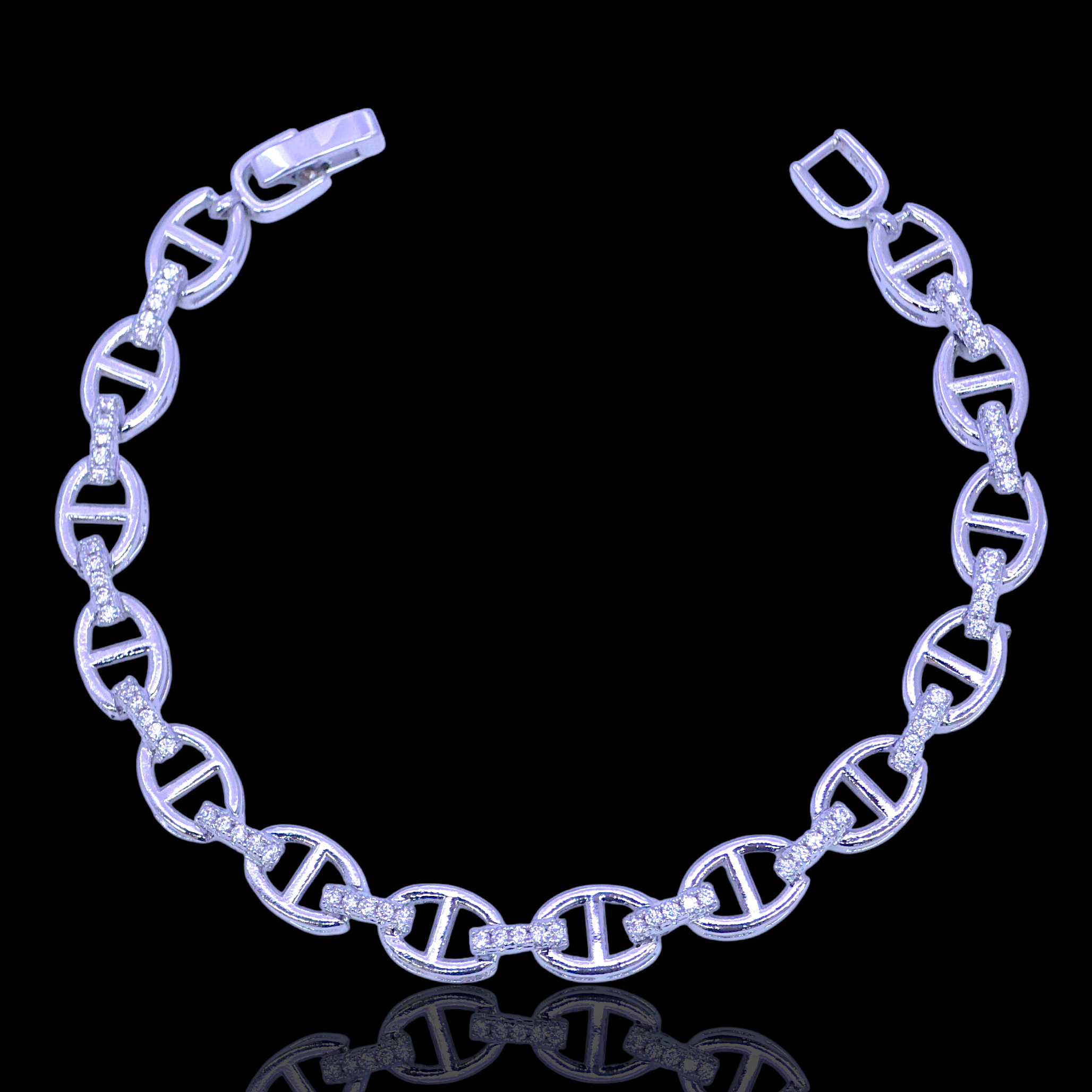 Oro Laminado Gold Filled Mariner Link Zirconia Bracelet