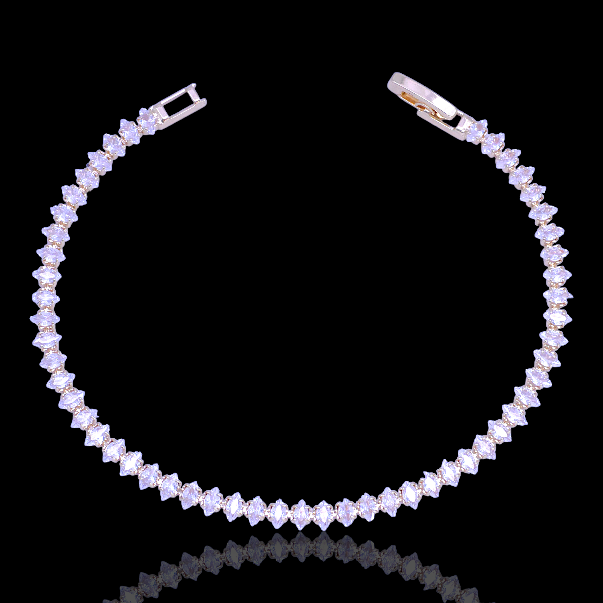 Oro Laminado Gold Filled Marquise Cut CZ Tennis Bracelet