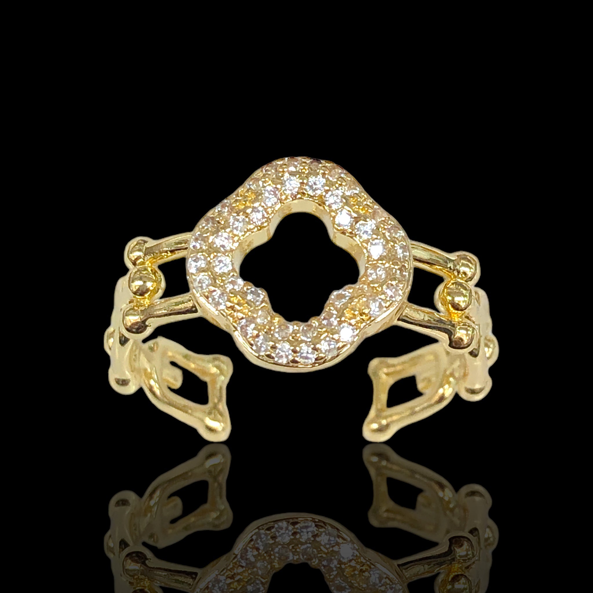 Oro Laminado Gold Filled Milano Clover Adjustable Ring
