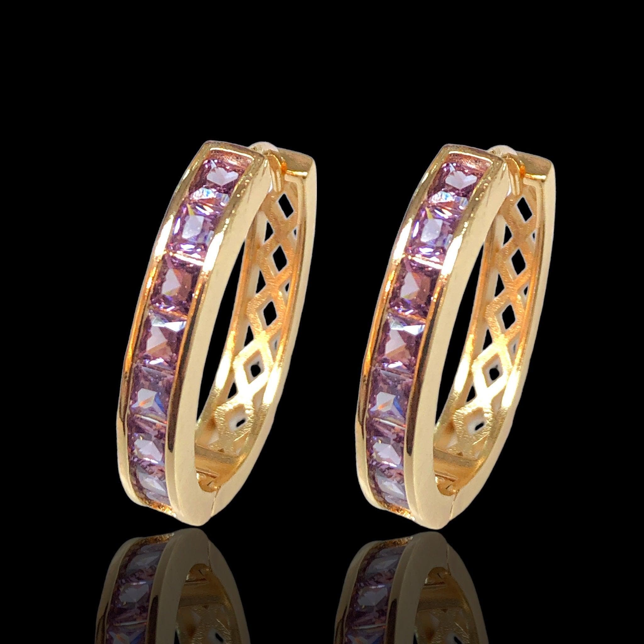 Oro Laminado Gold Filled Milano Oval Zirconia Hoop Earrings