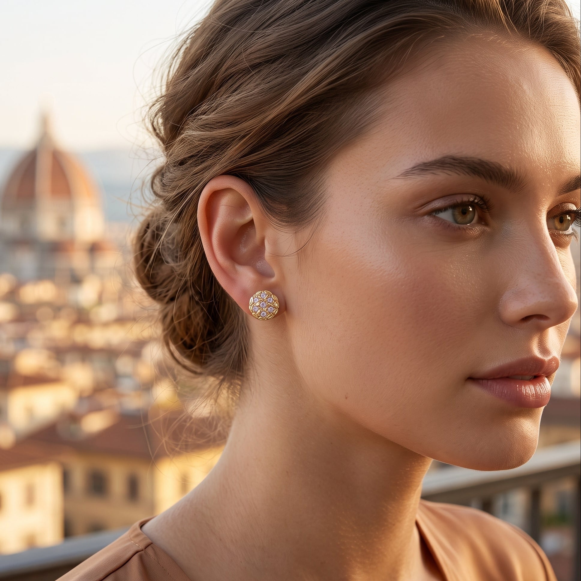 Oro Laminado Gold Filled Milano Royal Nugget Stud Earrings