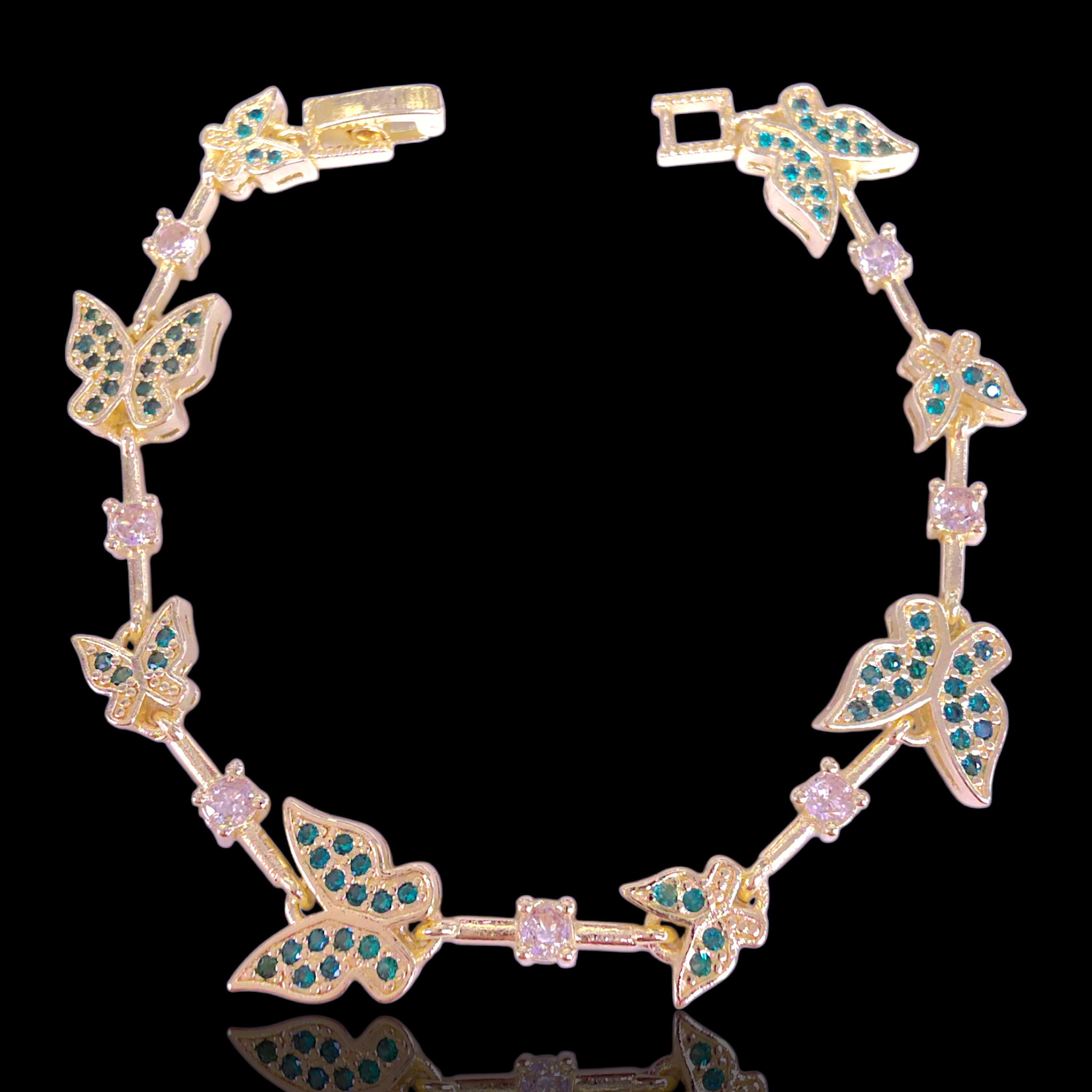 Oro Laminado Gold Filled Monarch Butterfly CZ Bracelet