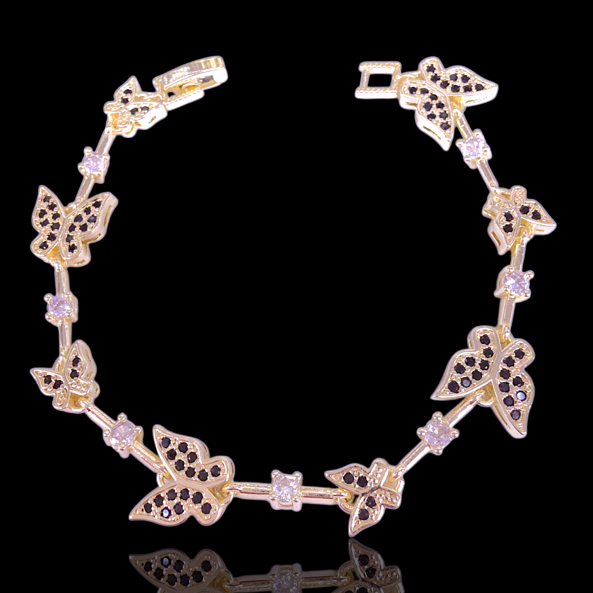 Oro Laminado Gold Filled Monarch Butterfly CZ Bracelet