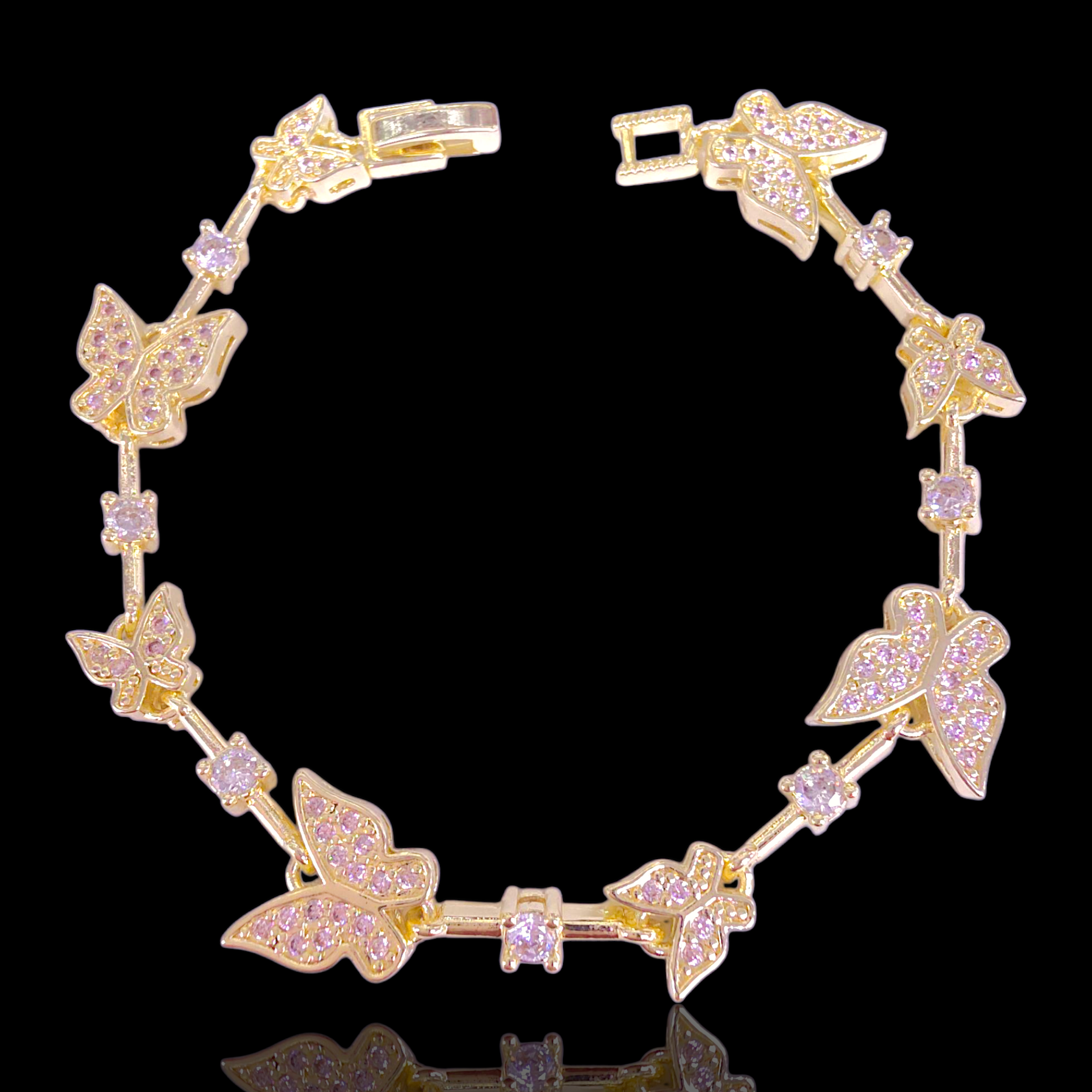 Oro Laminado Gold Filled Monarch Butterfly CZ Bracelet