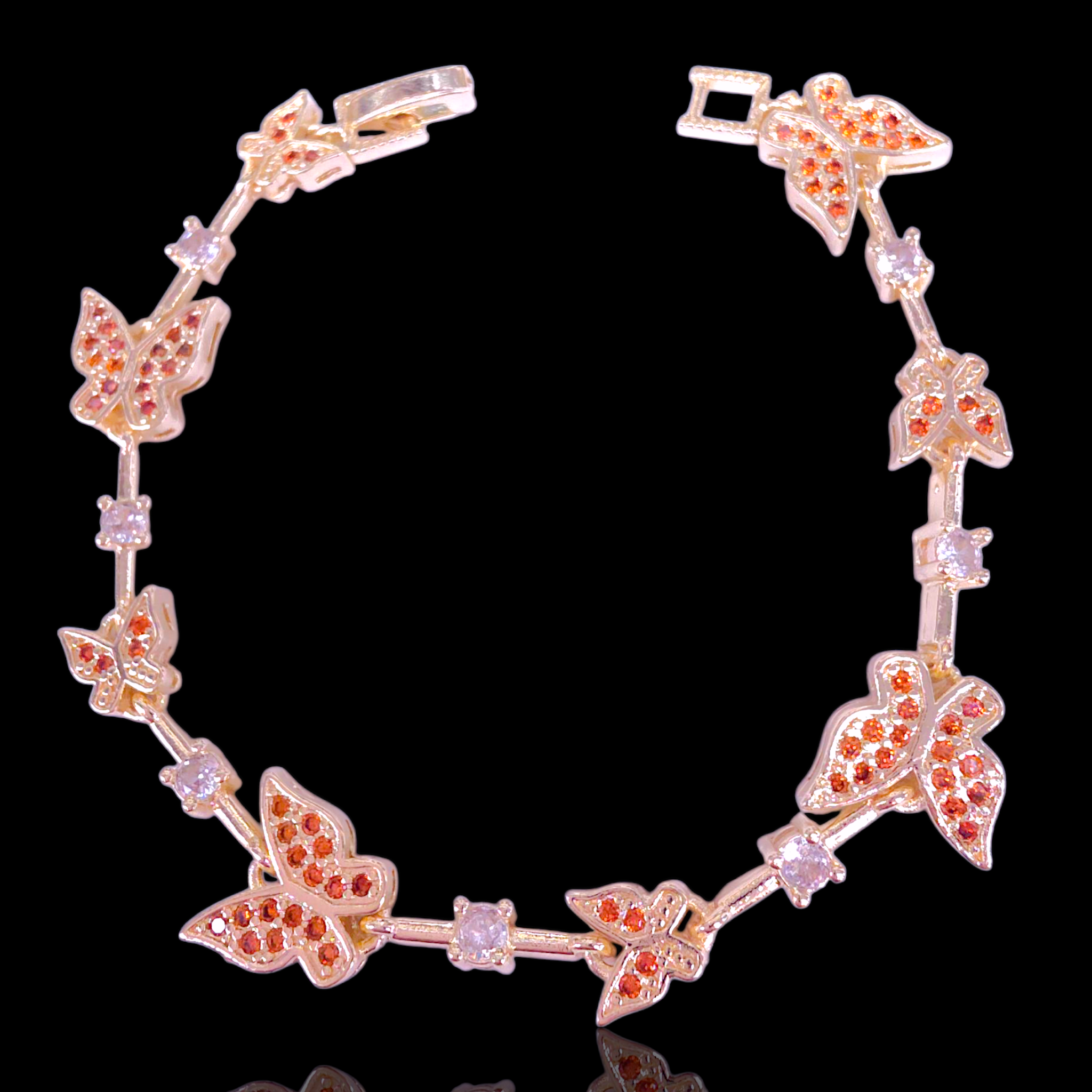 Oro Laminado Gold Filled Monarch Butterfly CZ Bracelet