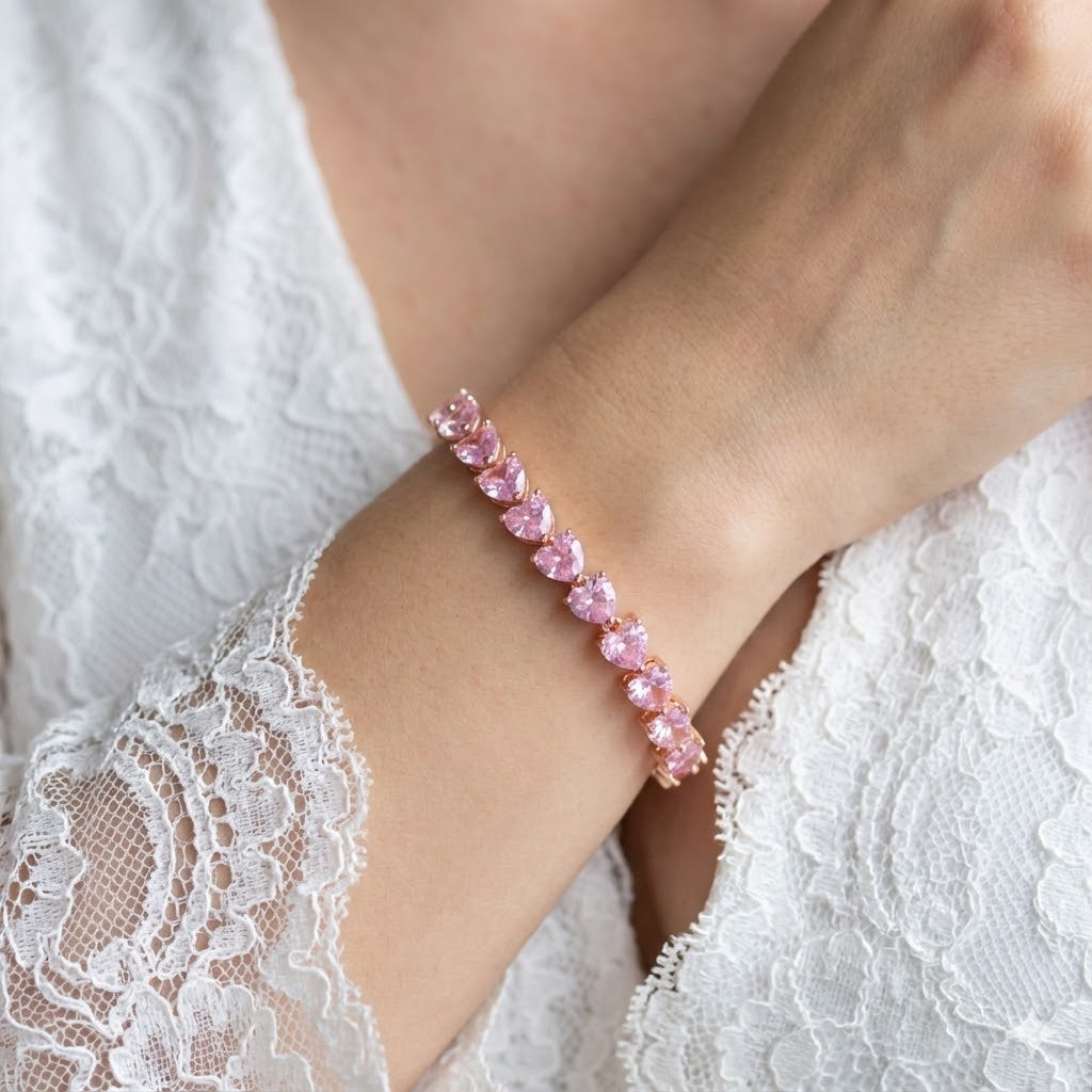 Oro Laminado Gold Filled Mystic Heart Zirconia Bracelet