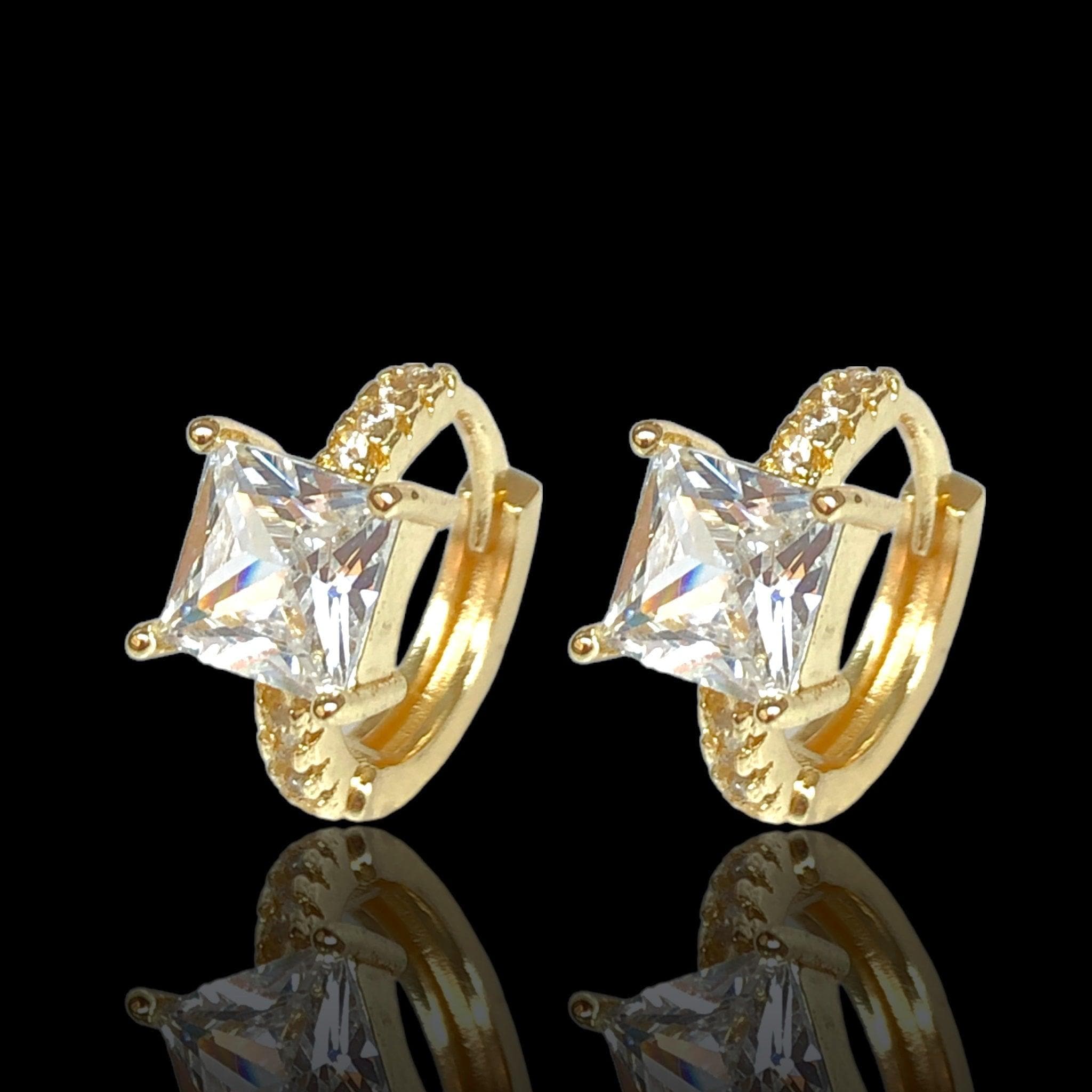 Oro Laminado Gold Filled Paris Baguette CZ Hoop Earrings