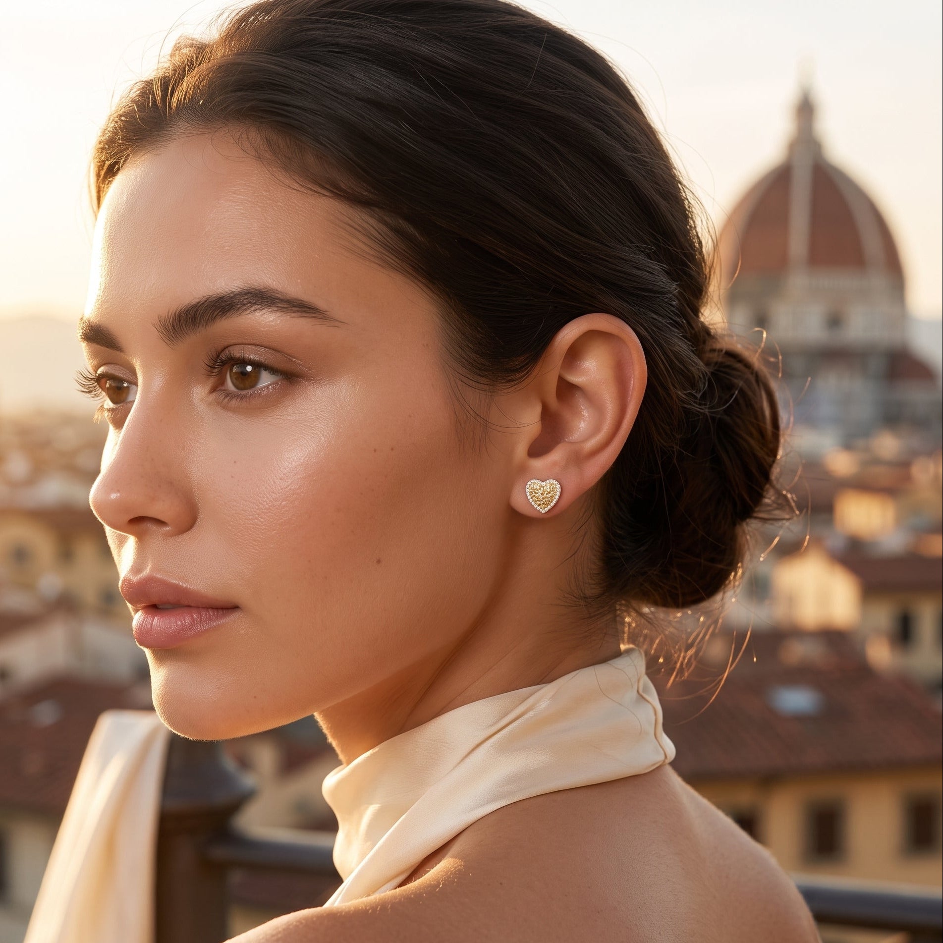 Oro Laminado Gold Filled Paris Nugget Heart Stud Earrings