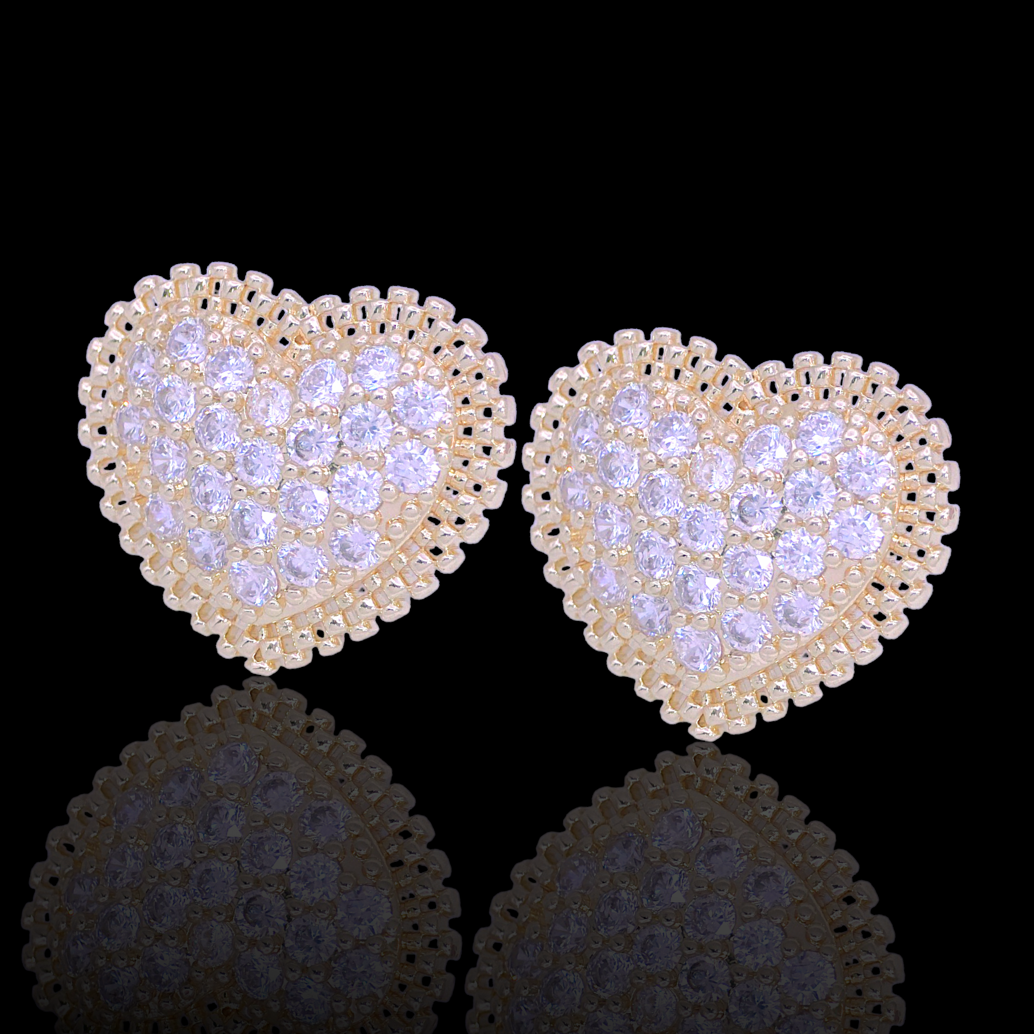 Oro Laminado Gold Filled Paris Rolx Heart Stud Earrings