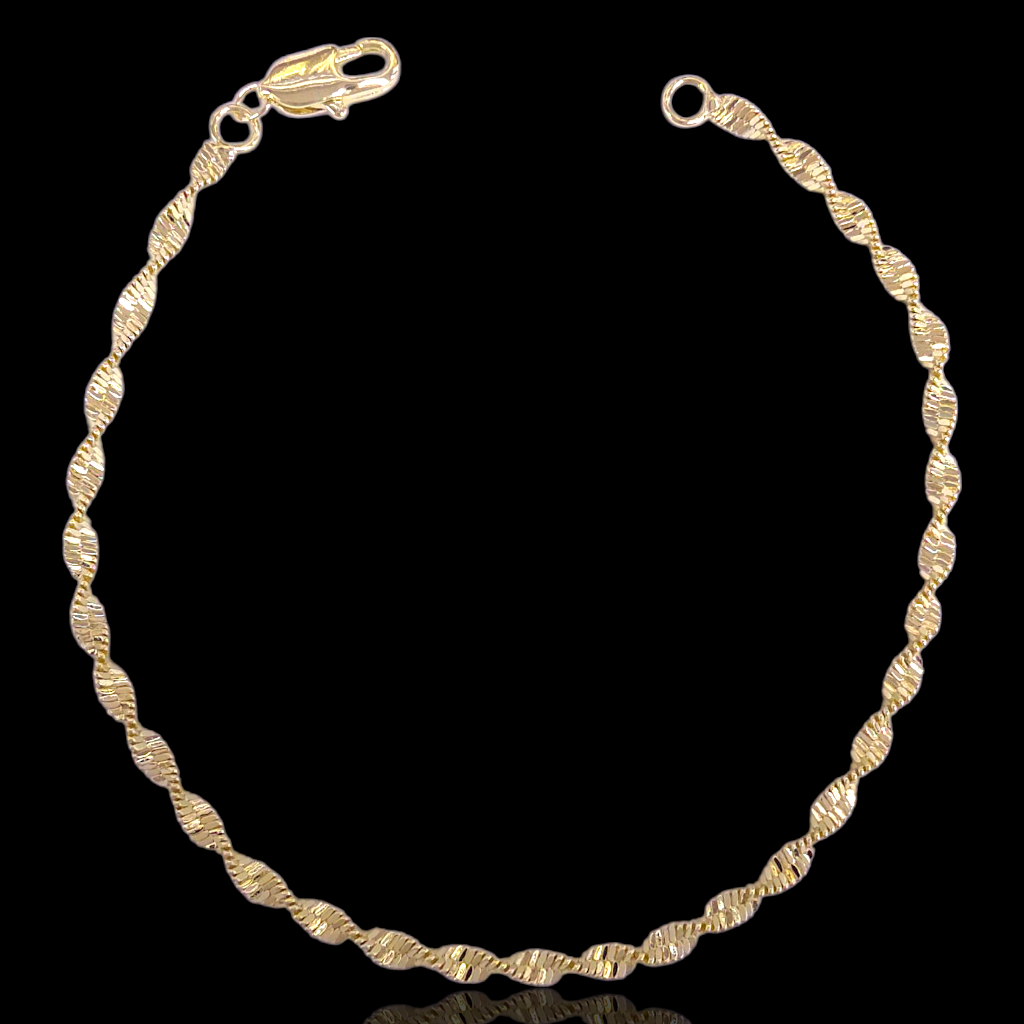 Oro Laminado Gold Filled Petite Woven Spirl Chain Bracelet 