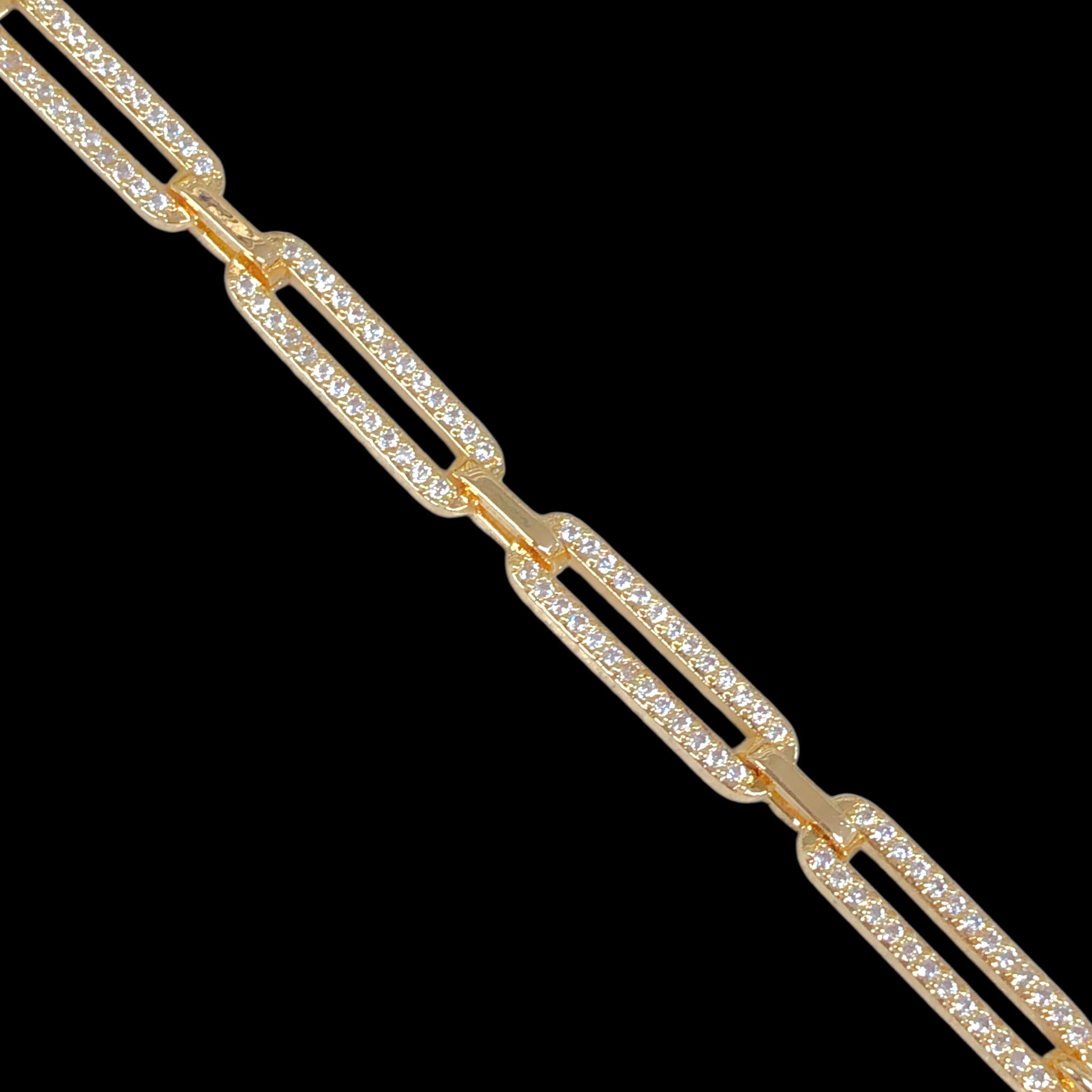 Oro Laminado Gold Filled Petite Zirconia Paper Clip Bracelet