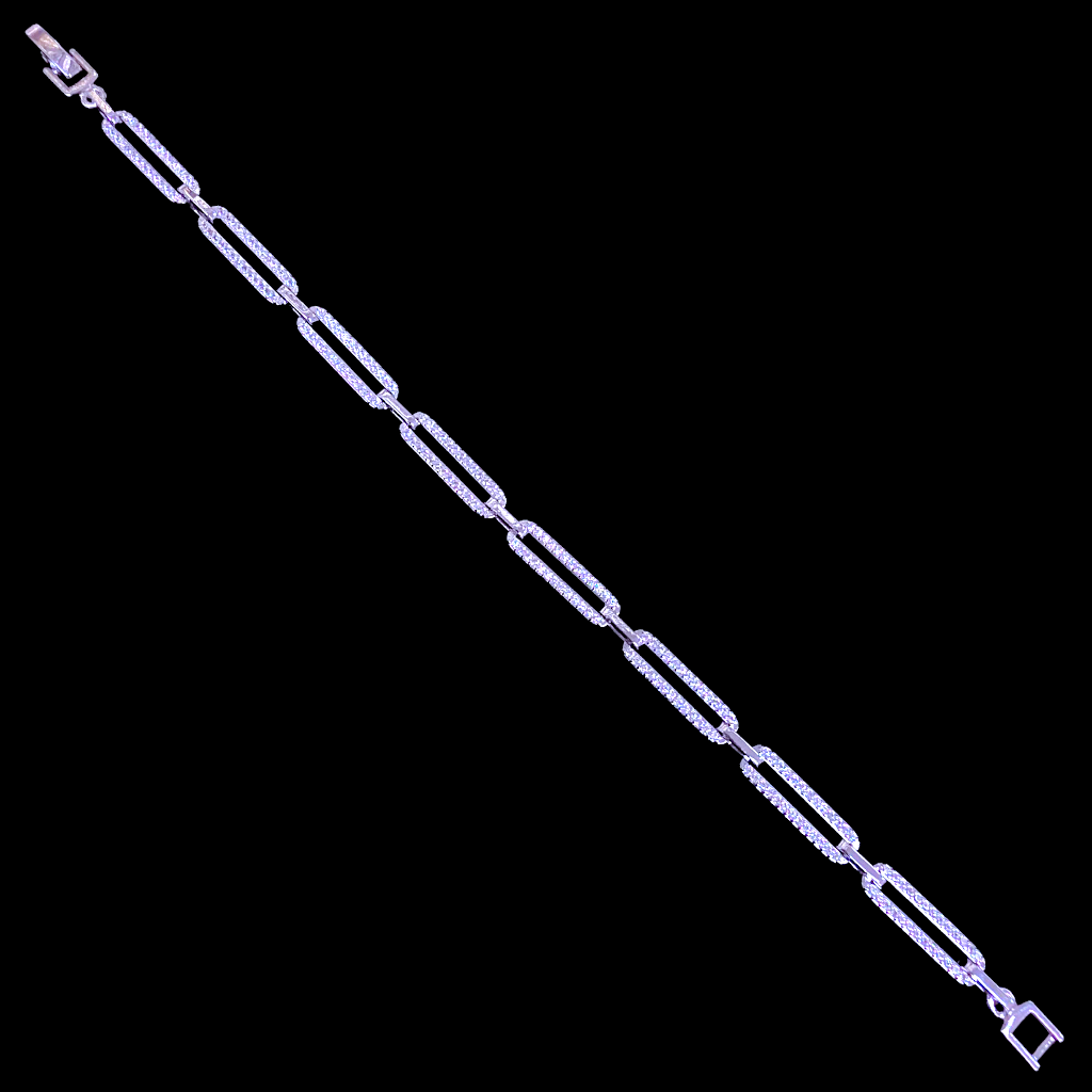 Oro Laminado Gold Filled Petite Zirconia Paper Clip Bracelet