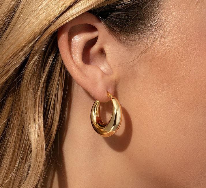 Oro Laminado Gold Filled Polished Round Puff Hoop Earrings