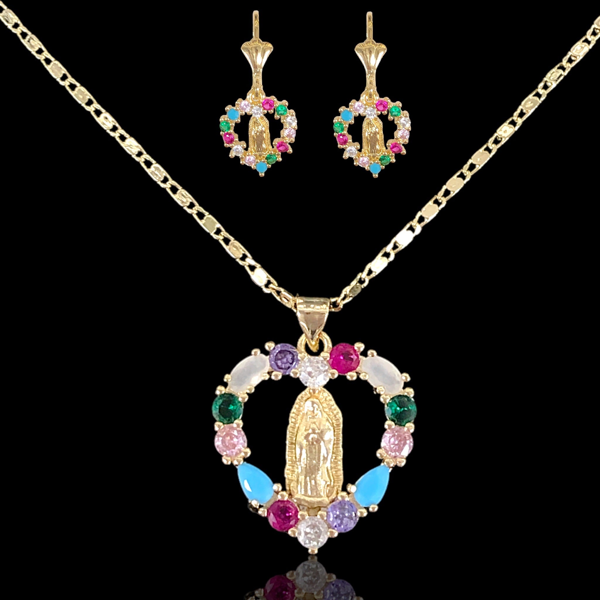 Oro Laminado Gold Filled Pure Heart Guadalupe Zirconia Set
