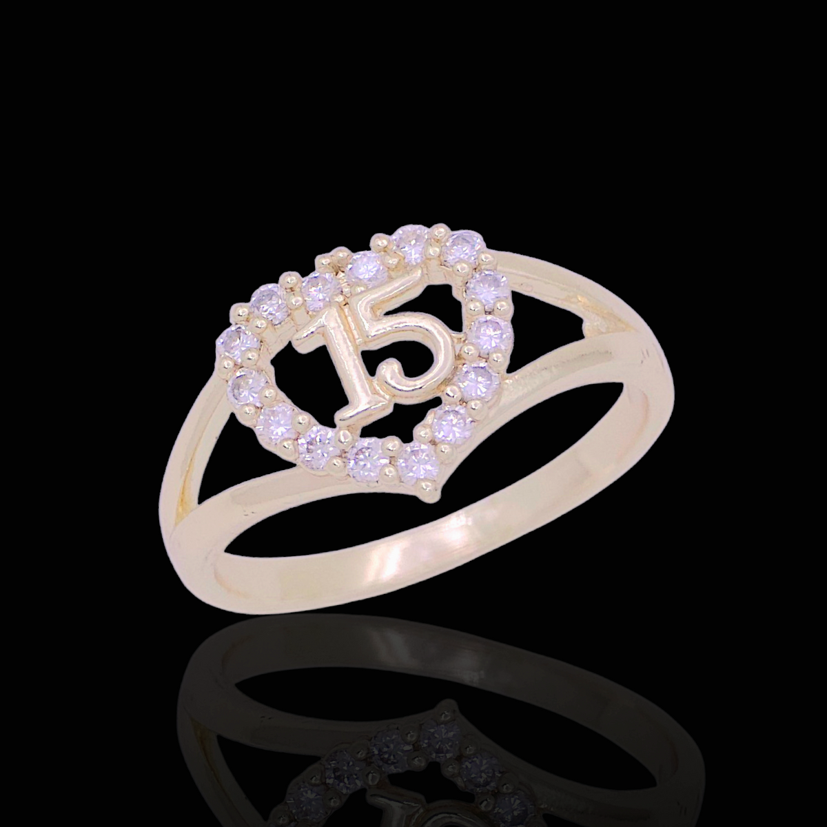 Oro Laminado Gold Filled Quinceañera Zirconia Heart Ring