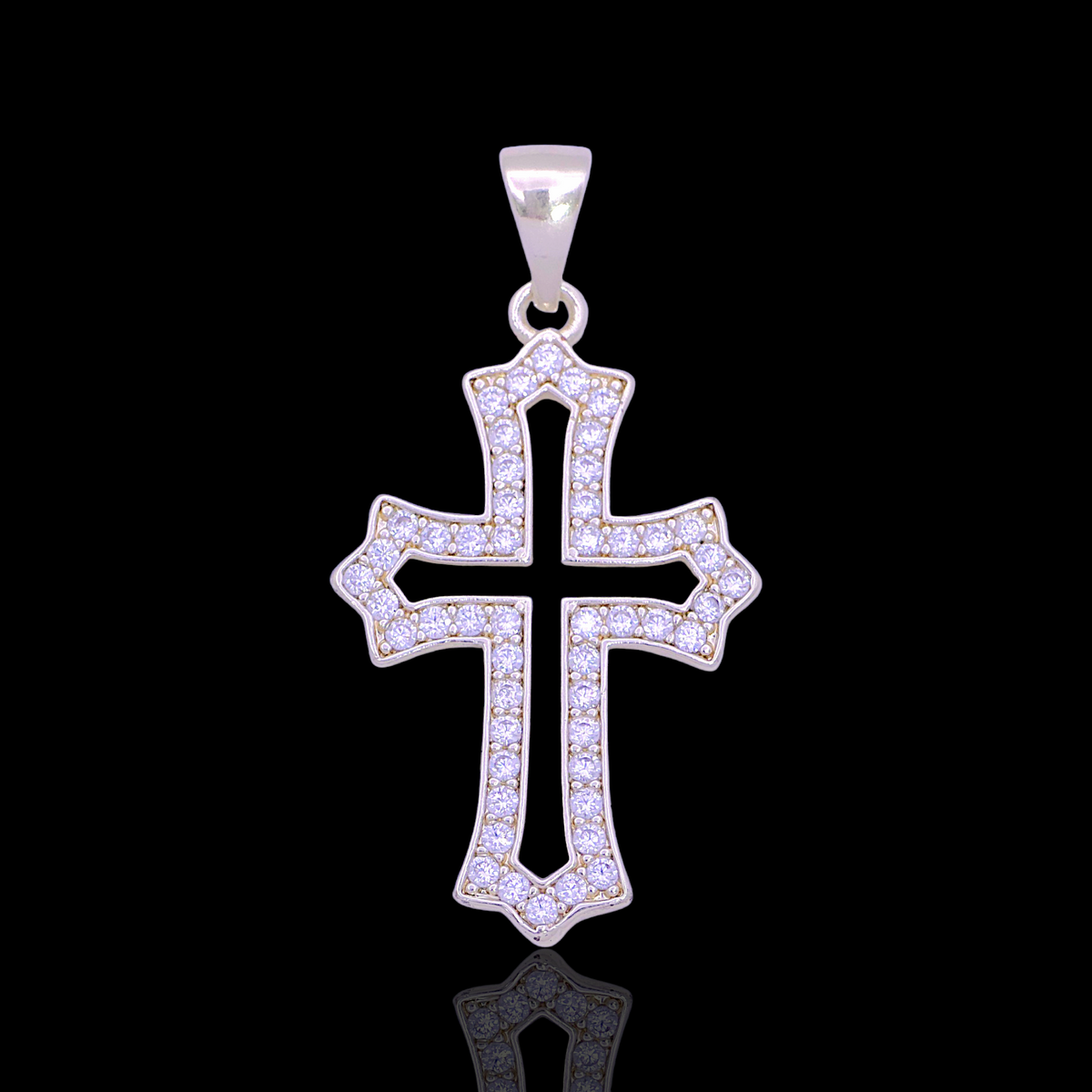 Oro Laminado Gold Filled Radiant Frame Cross CZ Pendant