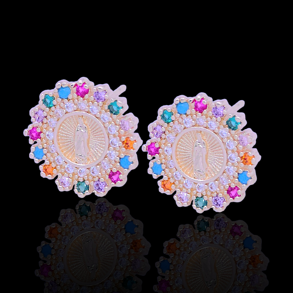 Oro Laminado Gold Filled Radiant Guadalupe CZ Earrings