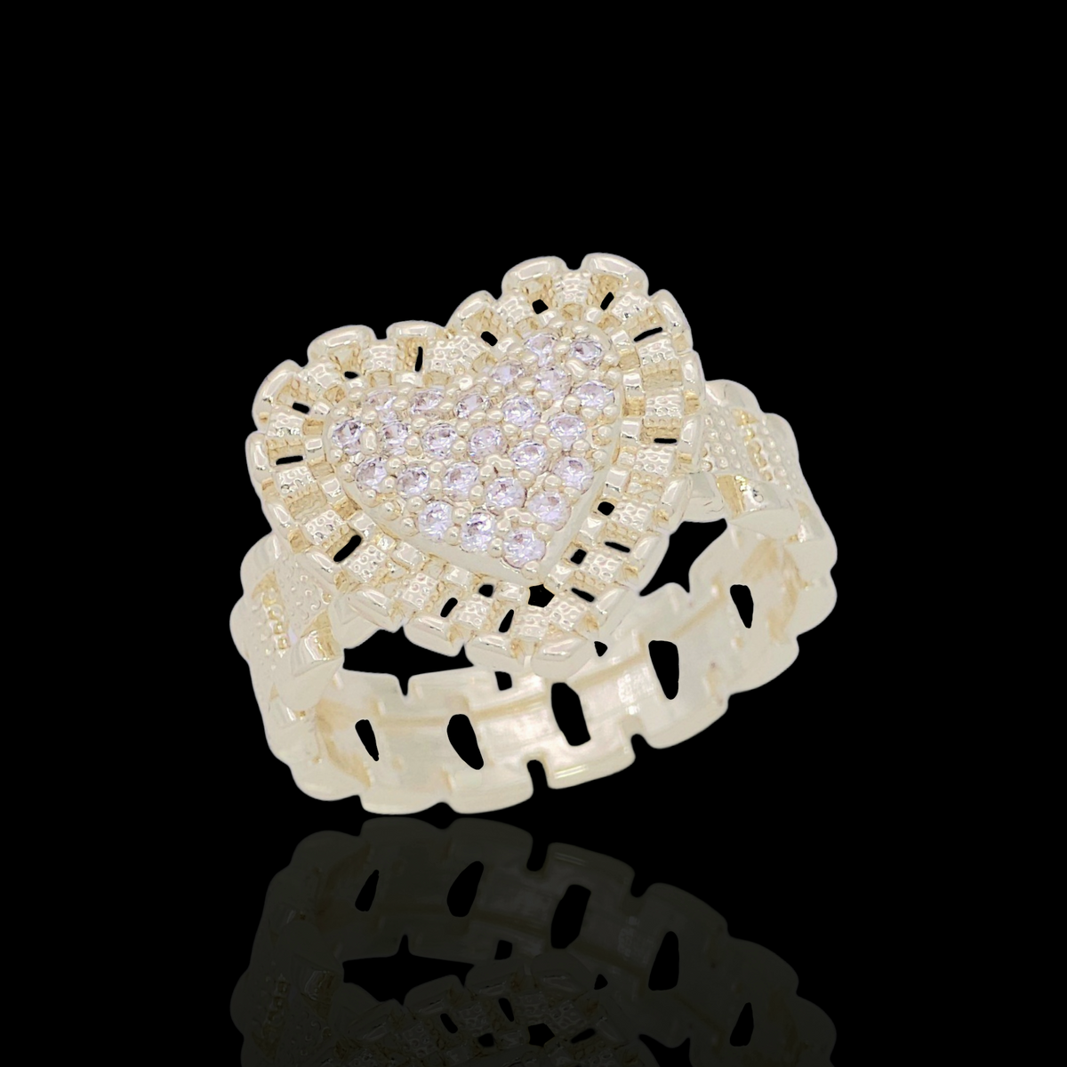 Oro Laminado Gold Filled Rolx Band Millennium Heart Ring
