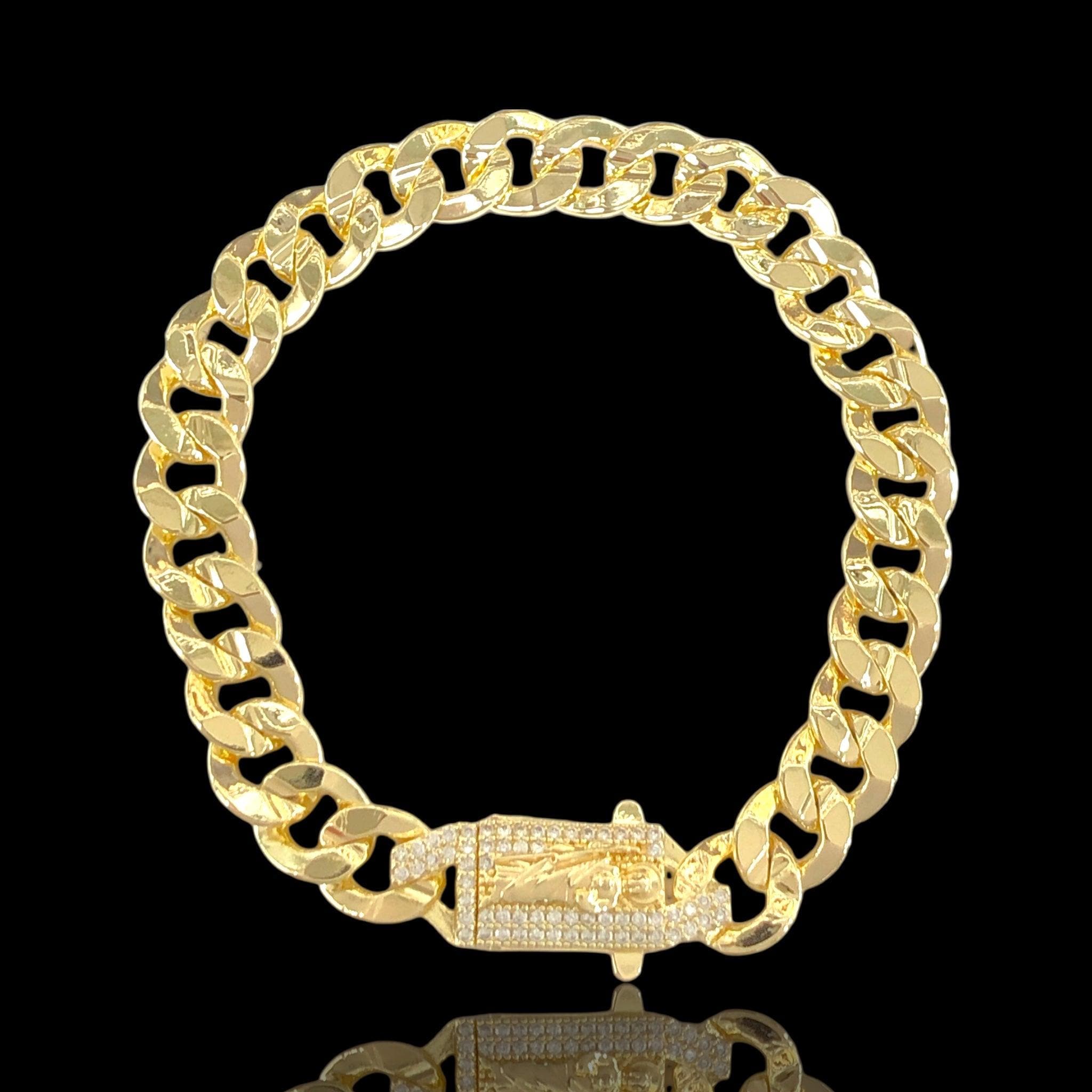 Oro Laminado Gold Filled Round Cuban Chain Saints Bracelet