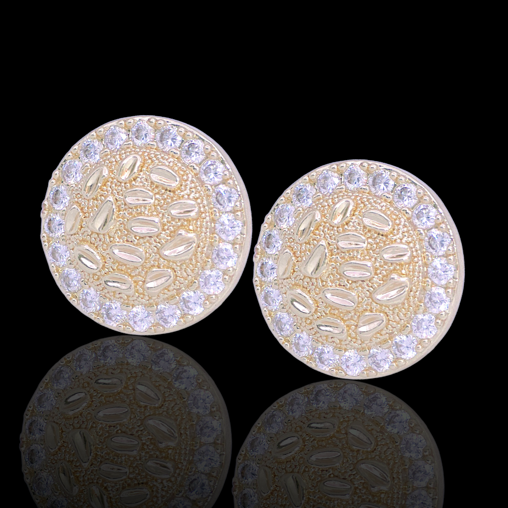 Oro Laminado Gold Filled Round Nugget Zirconia Stud Earrings