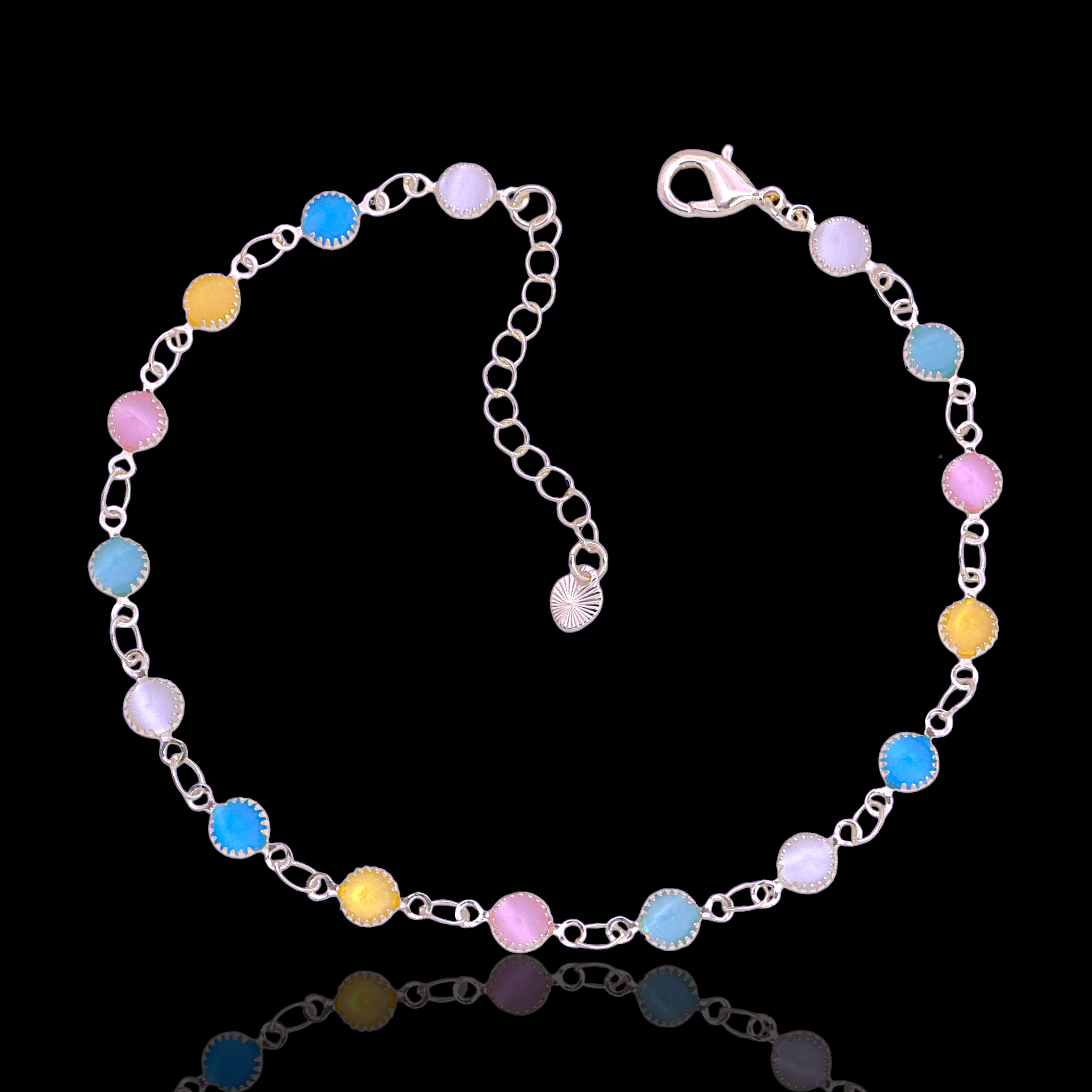 Oro Laminado Gold Filled Round Opalite Bezel Zirconia Anklet