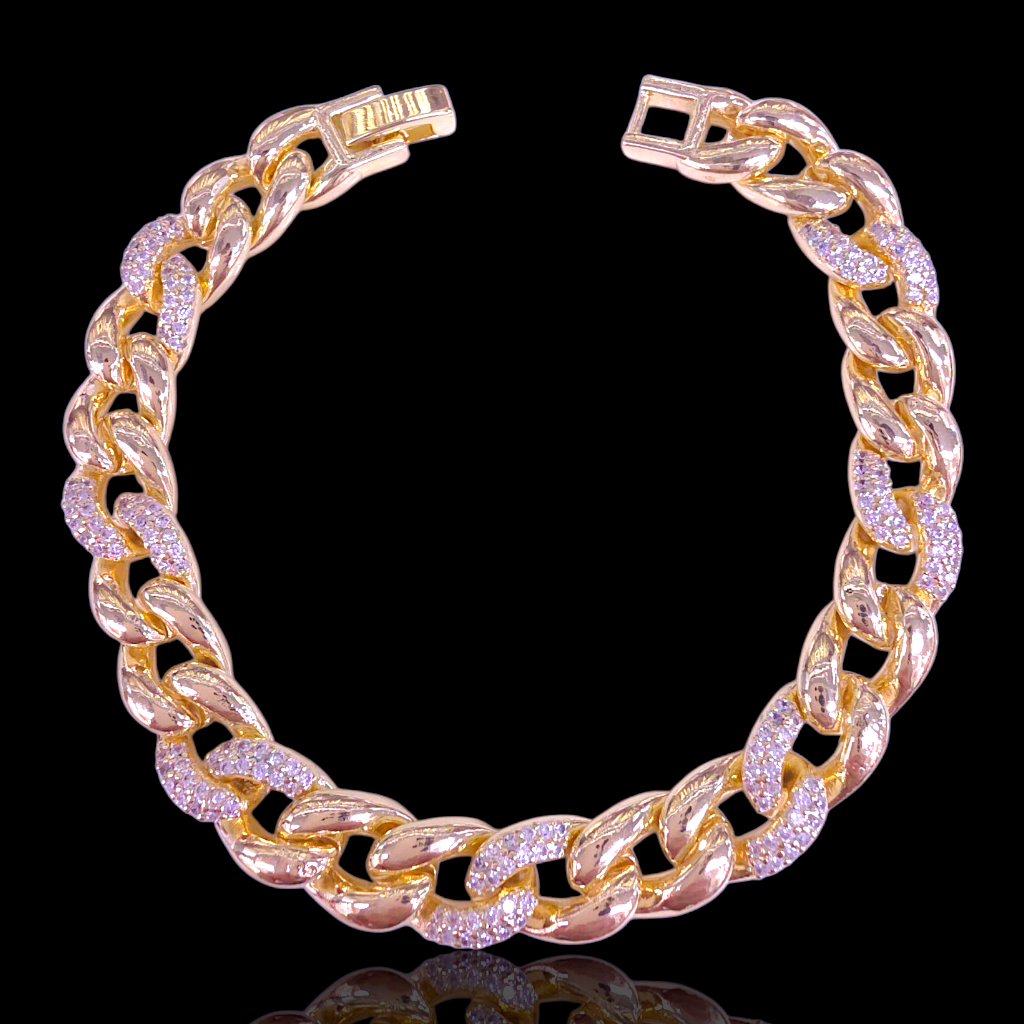 Oro Laminado Gold Filled Royal Curb Chain Zirconia Bracelet