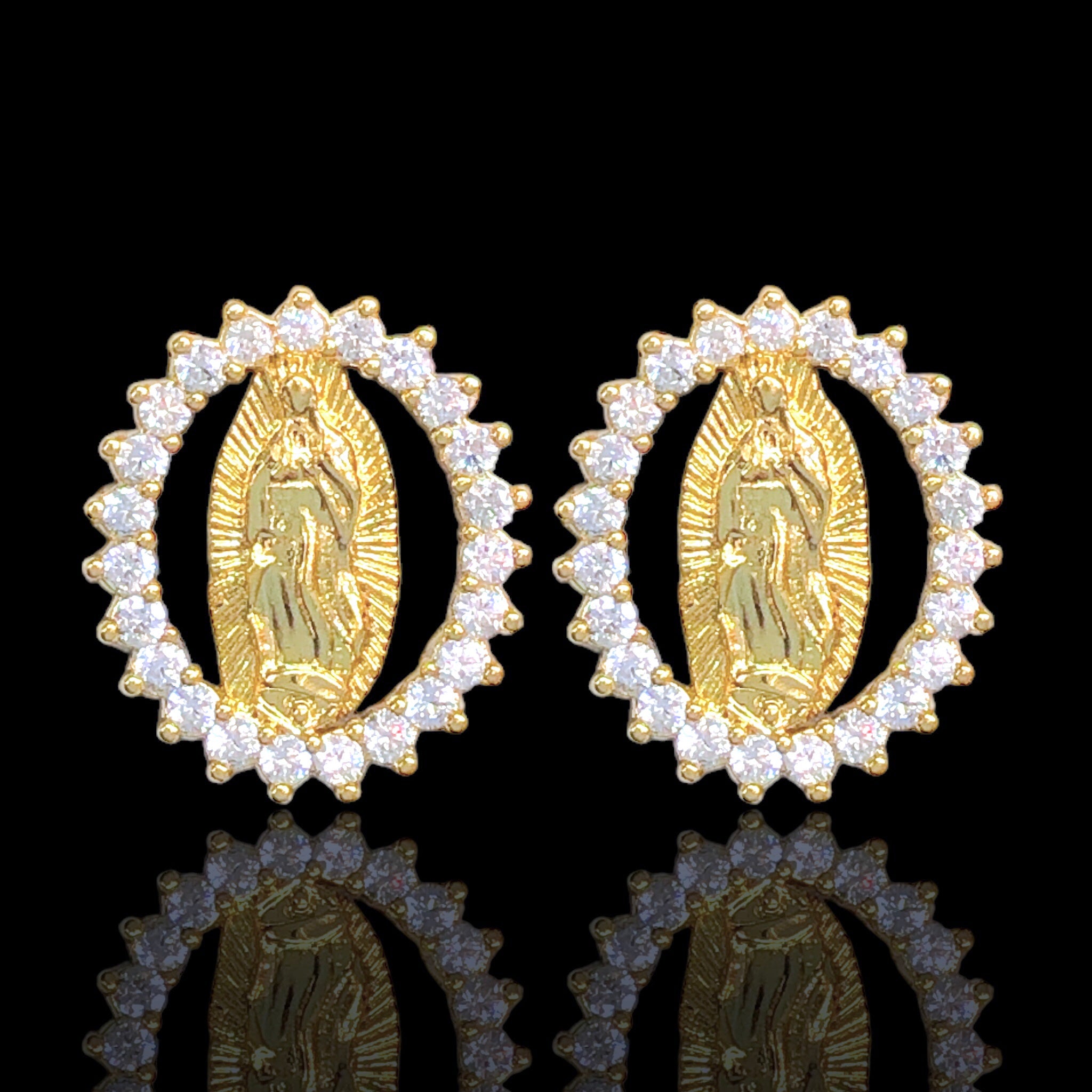 Oro Laminado Gold Filled Royal Guadalupe Stud Earrings