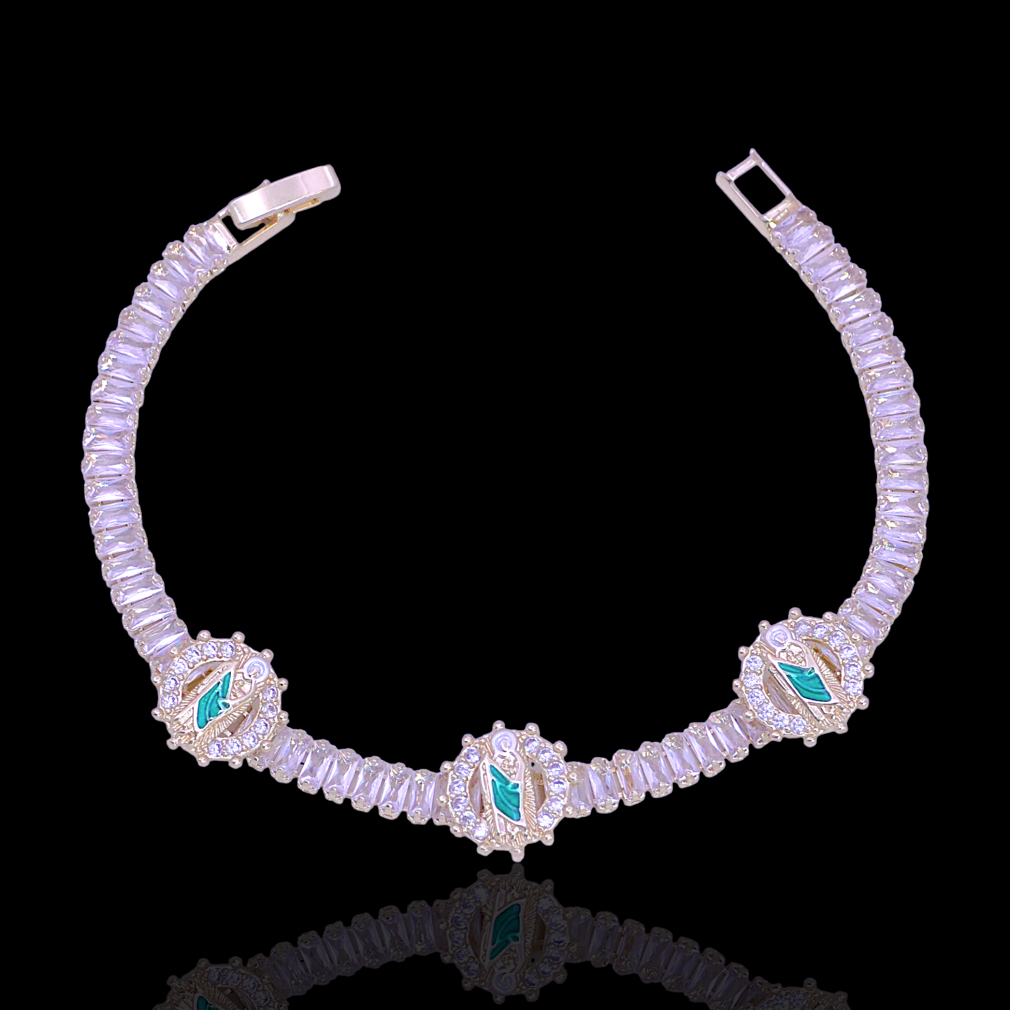 Oro Laminado Gold Filled San Judas Baguette Tennis CZ Bracelet