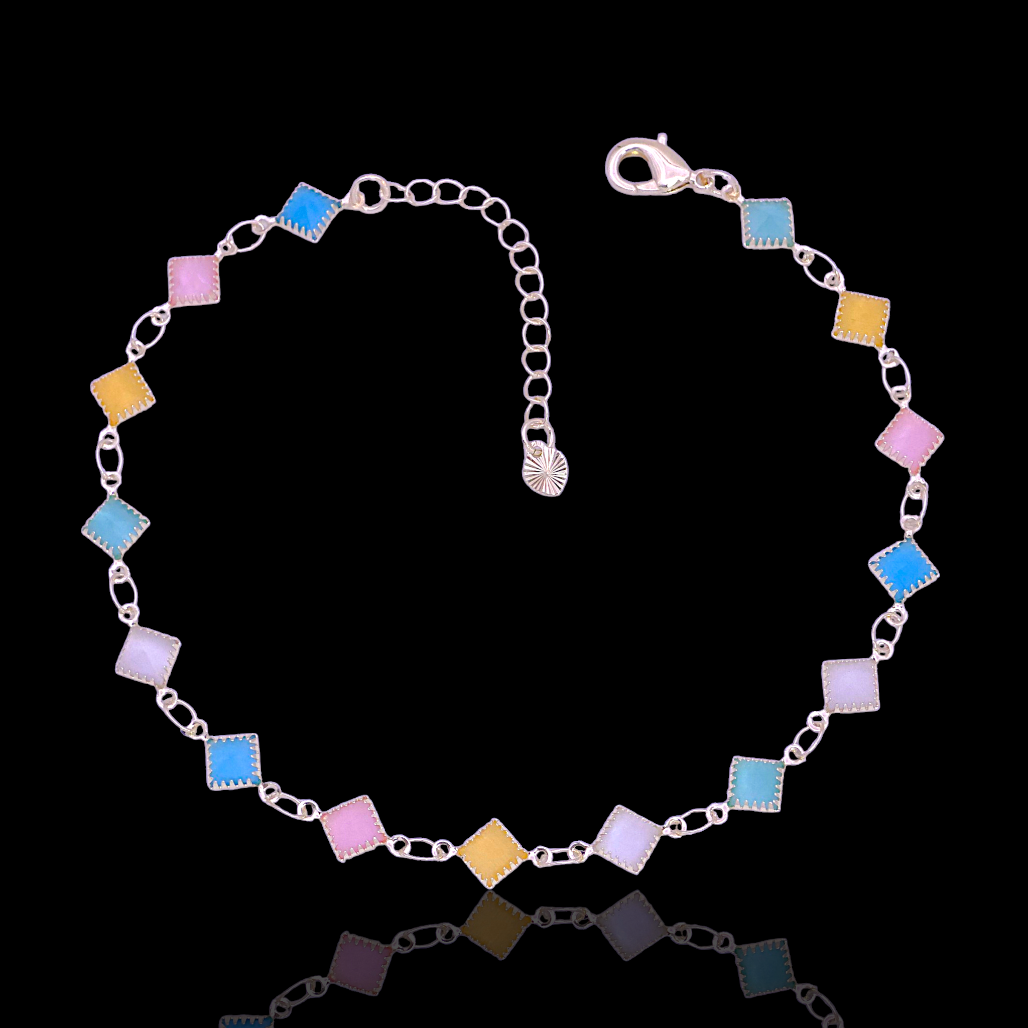 Oro Laminado Gold Filled Square Opalite Bezel Zirconia Anklet