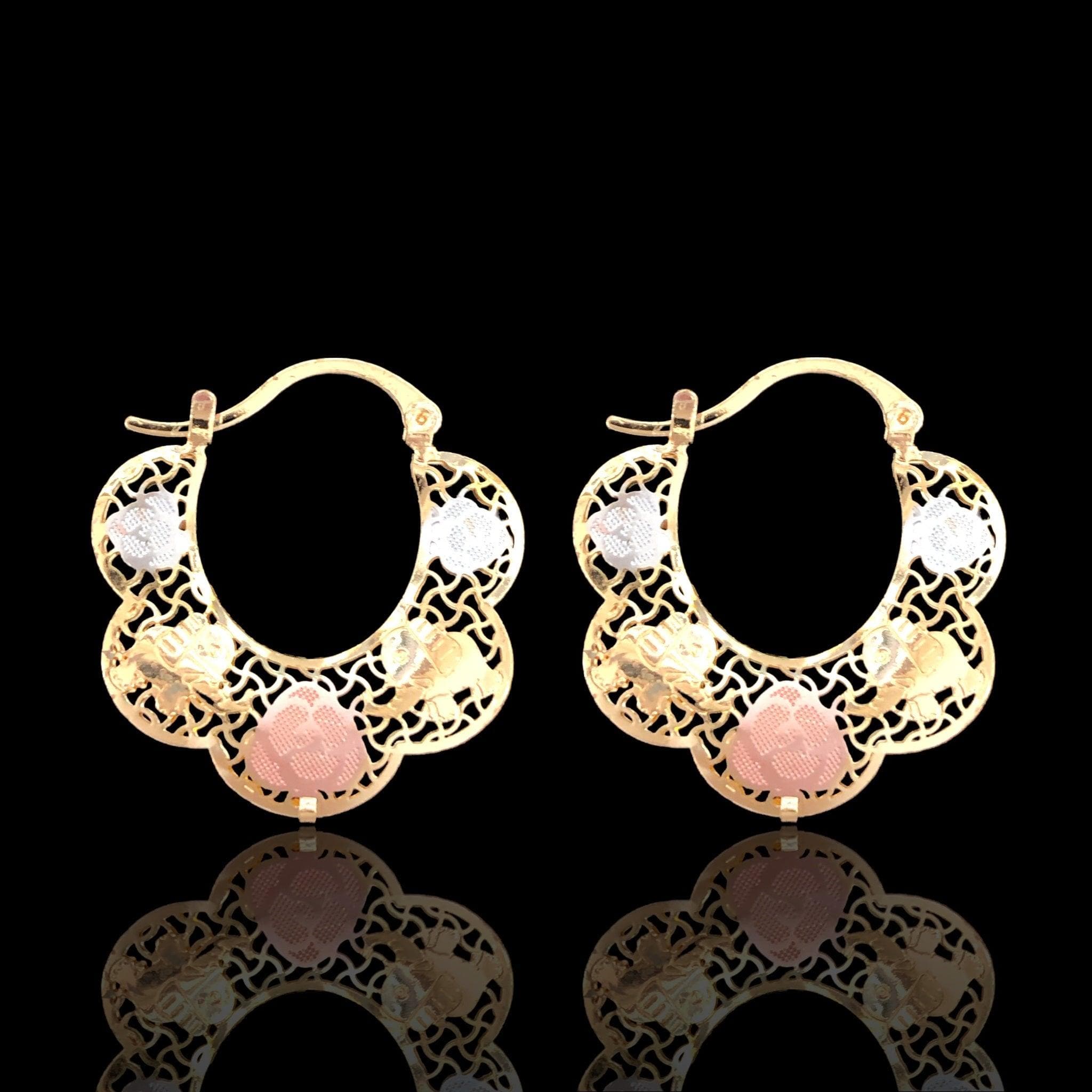Oro Laminado Gold Filled Summer Blossom Basket Hoop Earrings