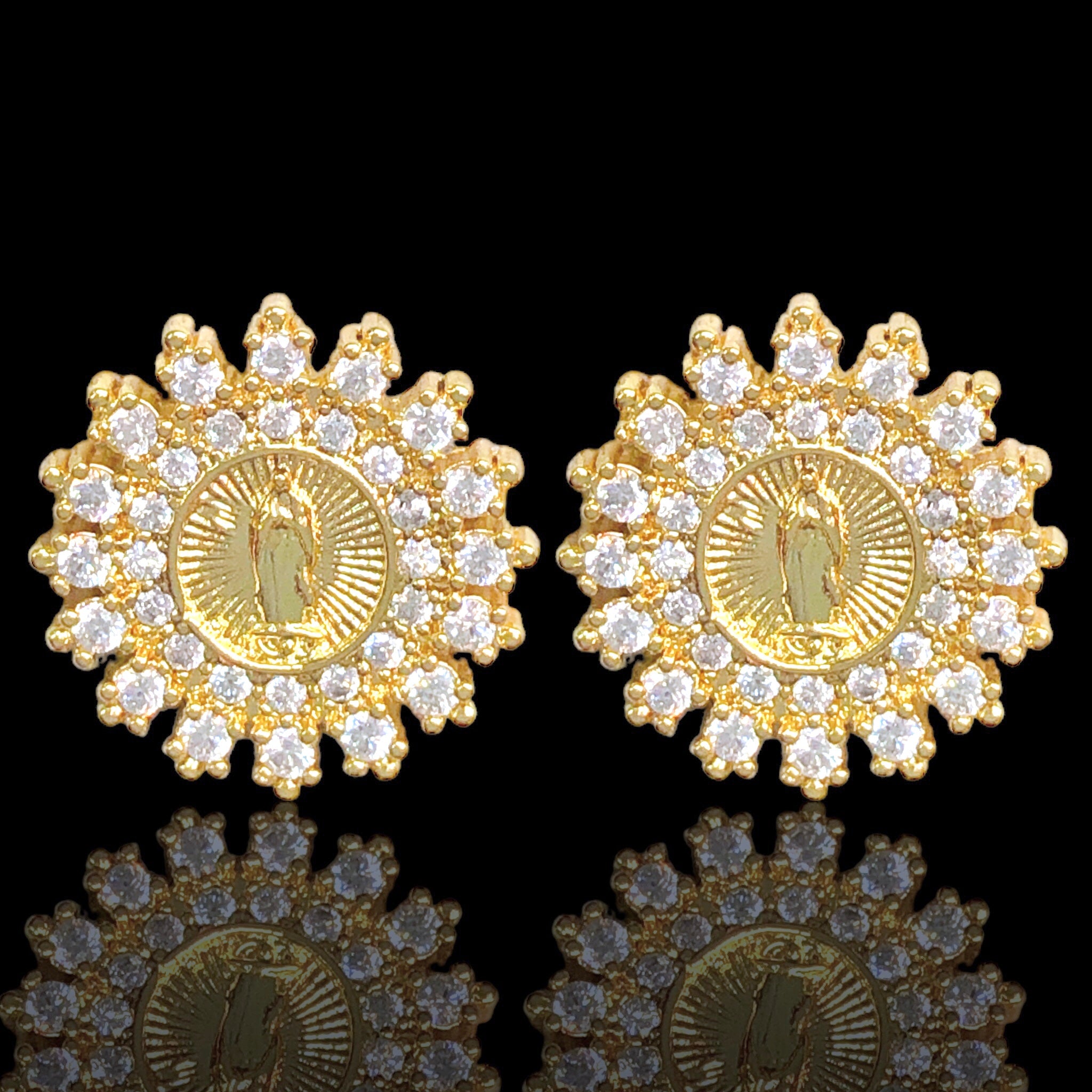 Oro Laminado Gold Filled Sunburst Guadalupe Stud Earrings