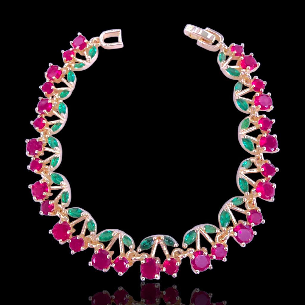 Oro Laminado Gold Filled Sweet Summer Cherry CZ Bracelet