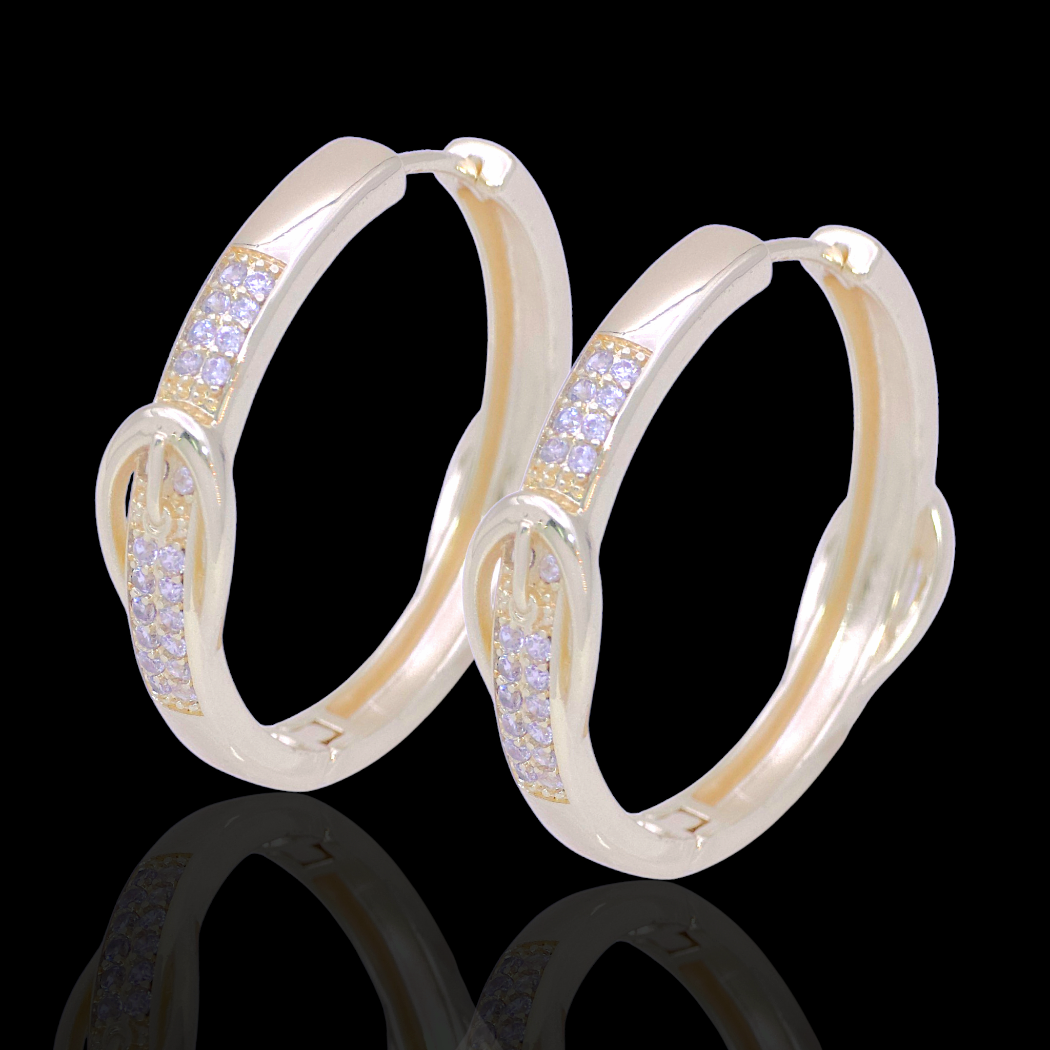 Oro Laminado Gold Filled Swiss Buckle CZ Hoop Earrings