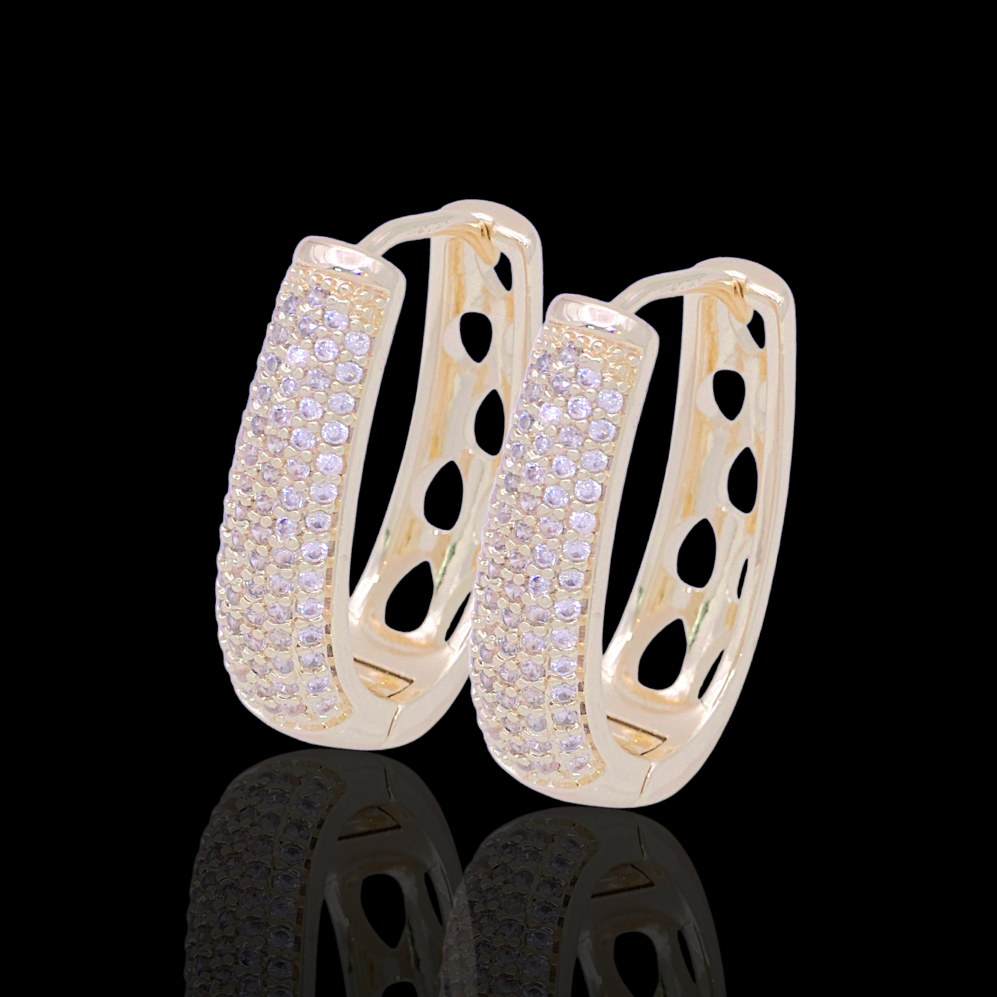 Oro Laminado Gold Filled Swiss Oval Pave Zirconia Earrings