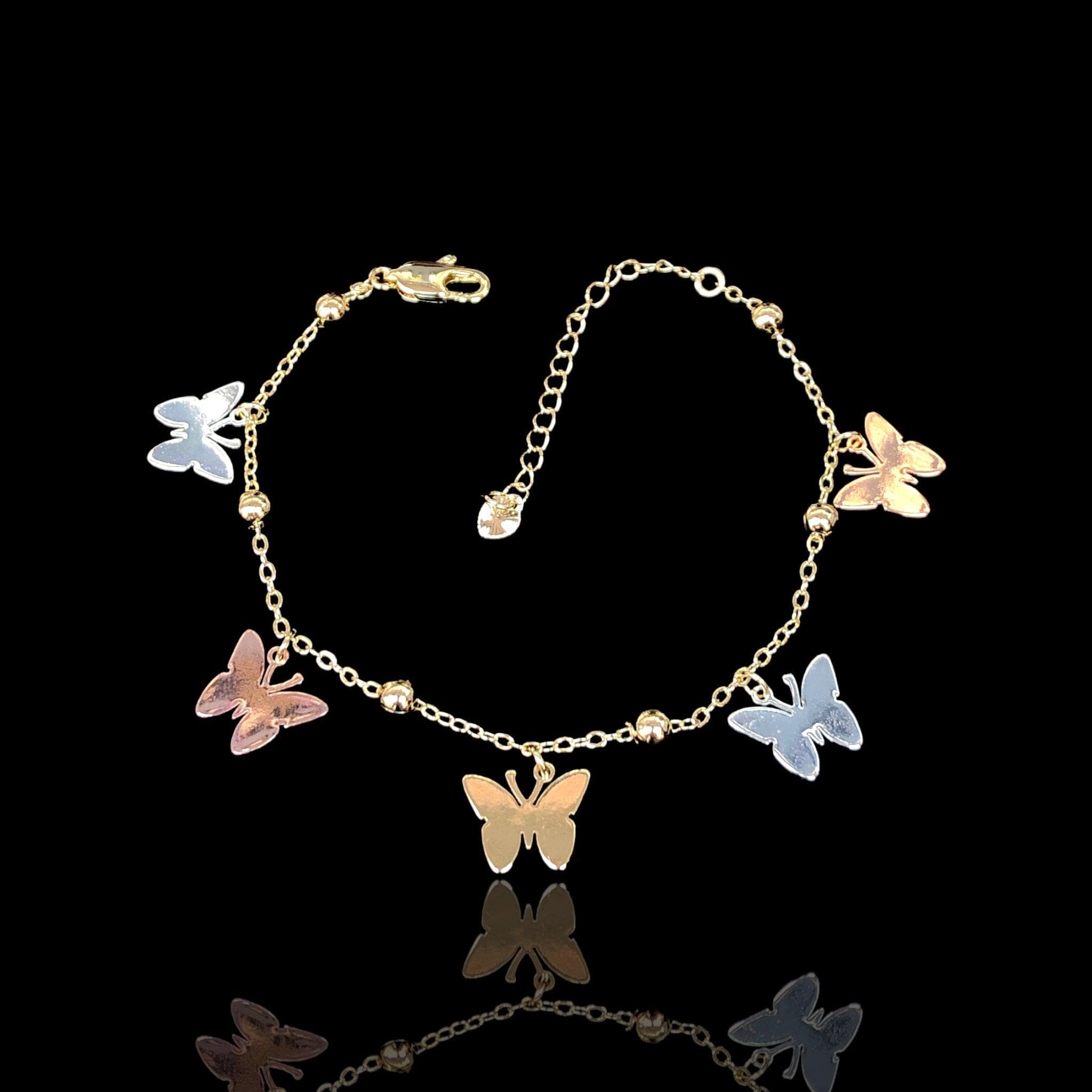 Oro Laminado Gold Filled Tricolor Butterfly Charm Bracelet