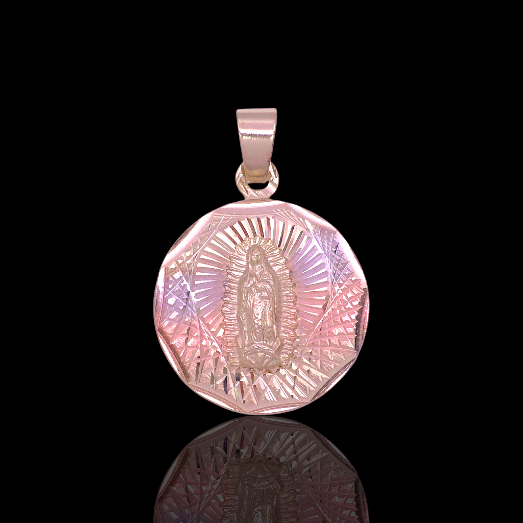 Oro Laminado Gold Filled Tricolor Guadalupe Round Pendant

